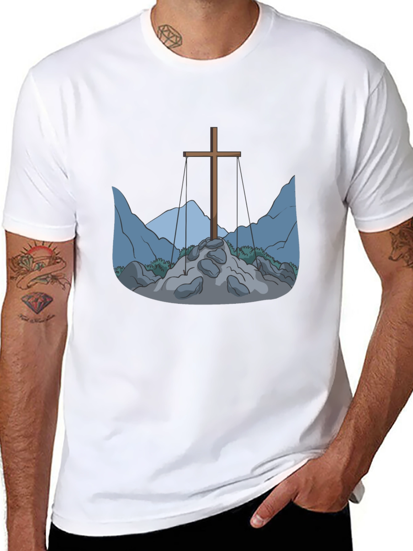 Cross and Mountain Graphic Tee - Black