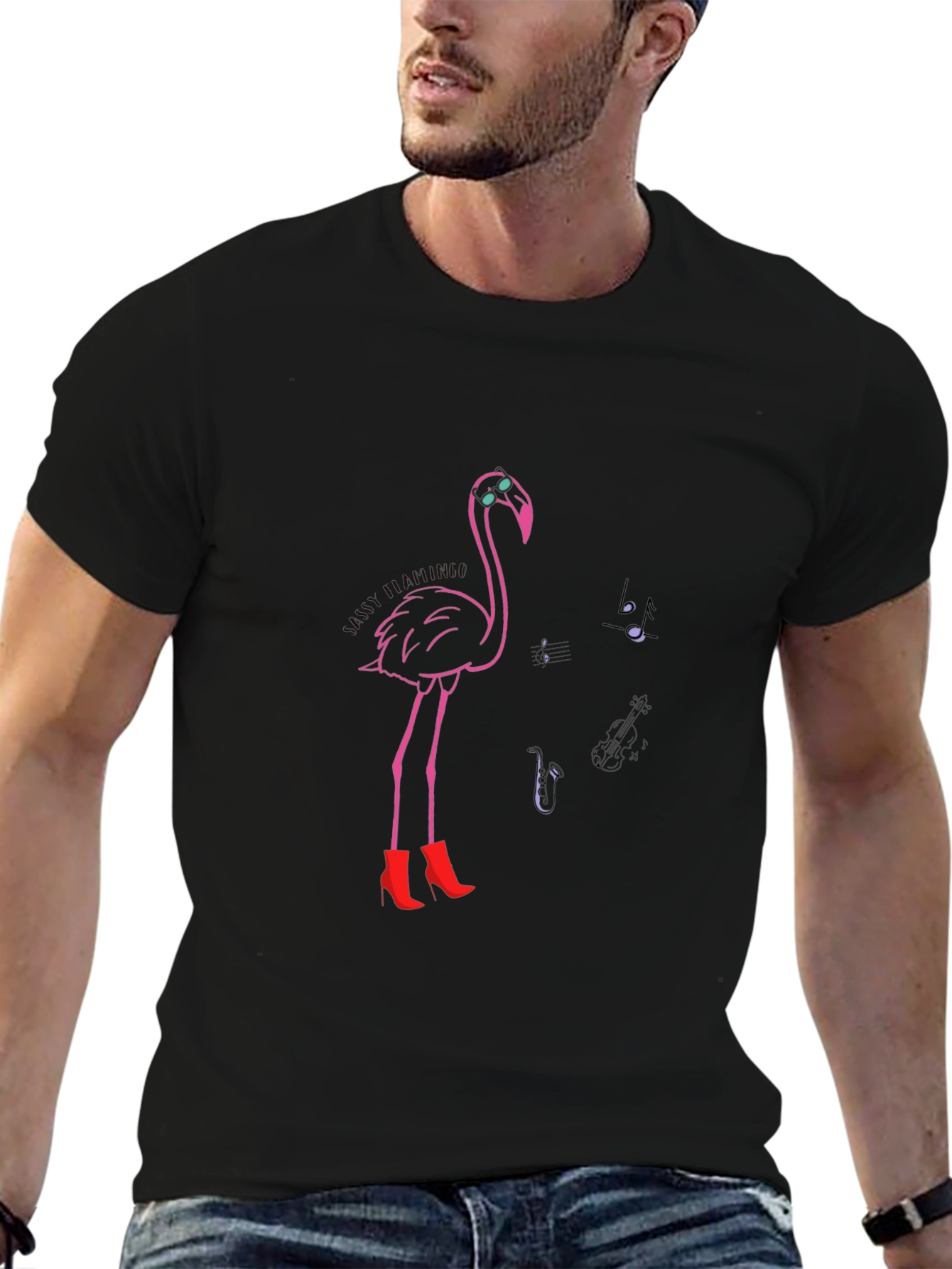 Funky Flamingo T-Shirt - Black