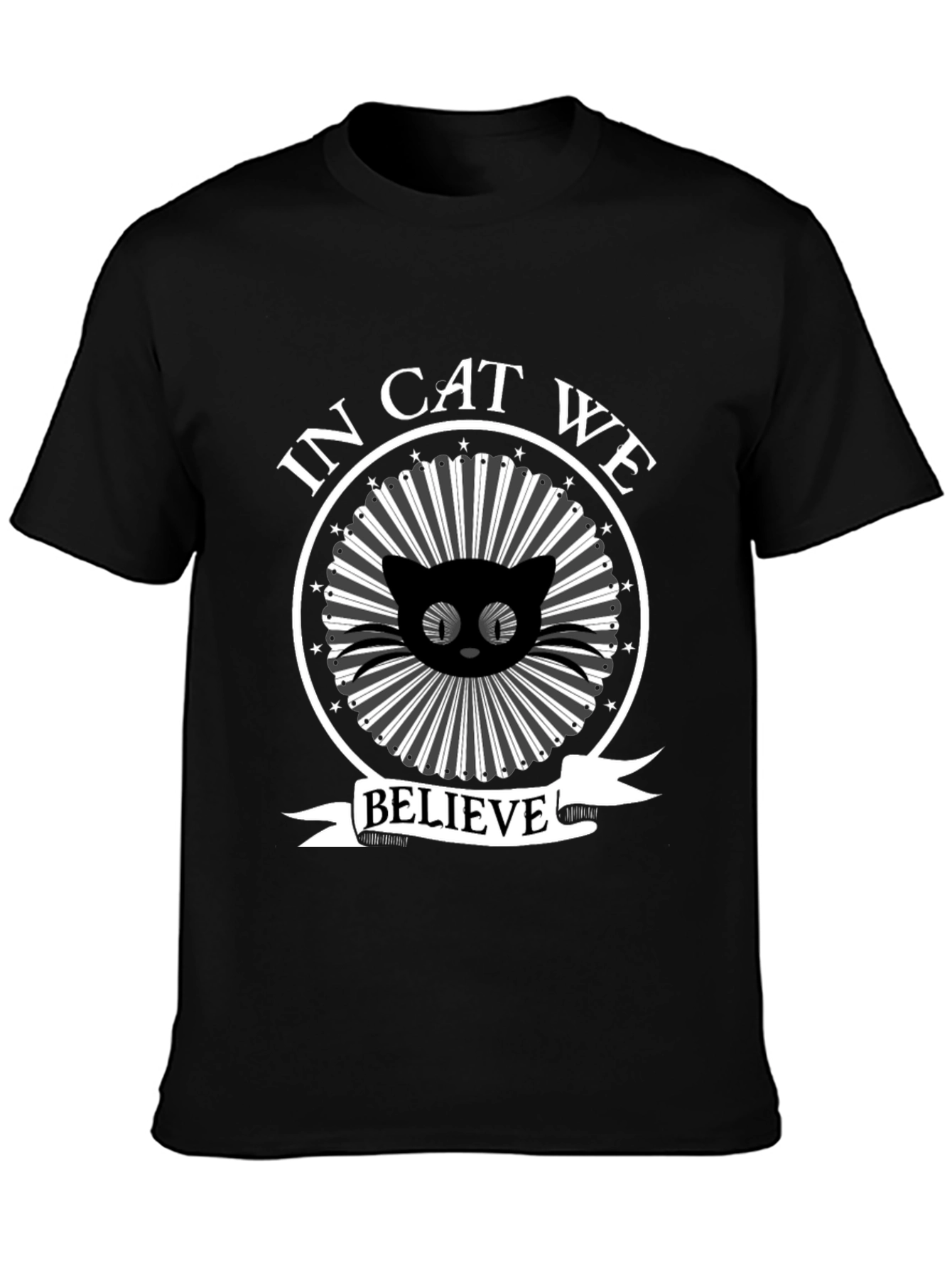 In Cat We Believe Black Graphic Tee