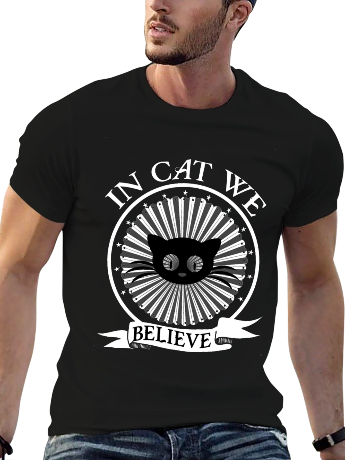 In Cat We Believe Black Graphic Tee