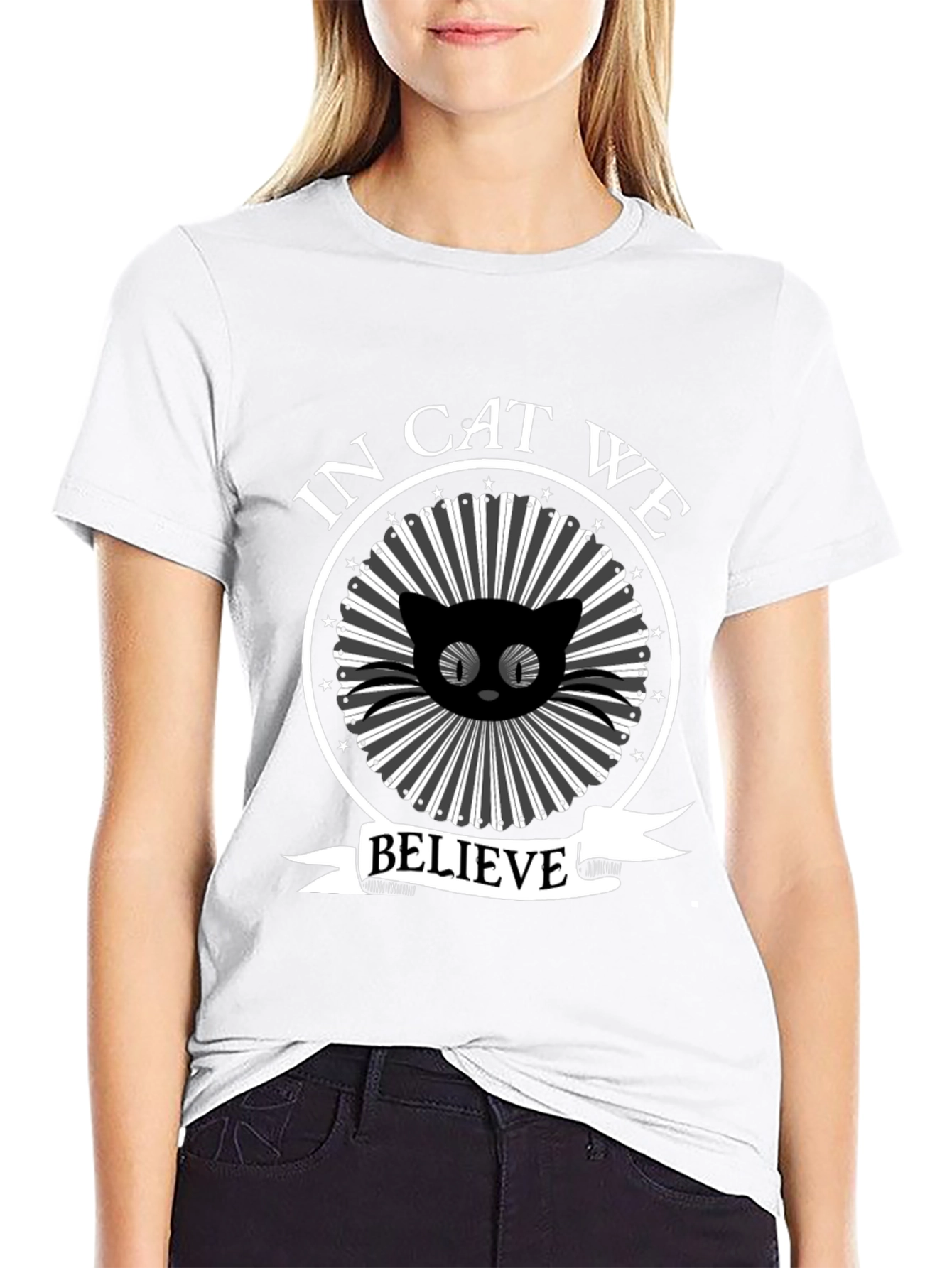 In Cat We Believe Black Graphic Tee