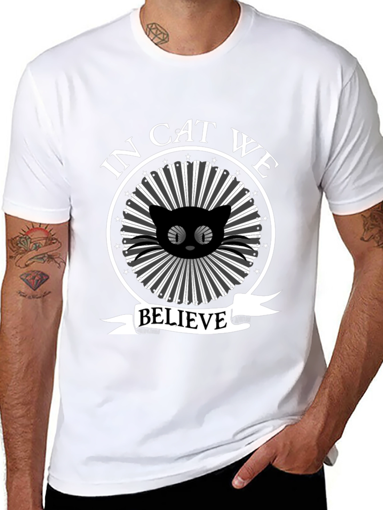 In Cat We Believe Black Graphic Tee