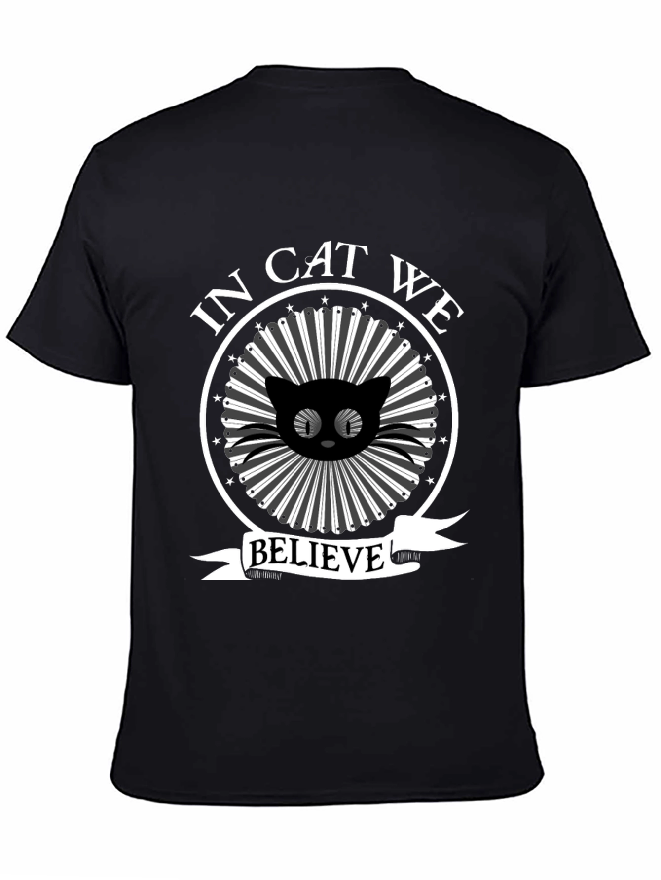 In Cat We Believe Black Graphic Tee