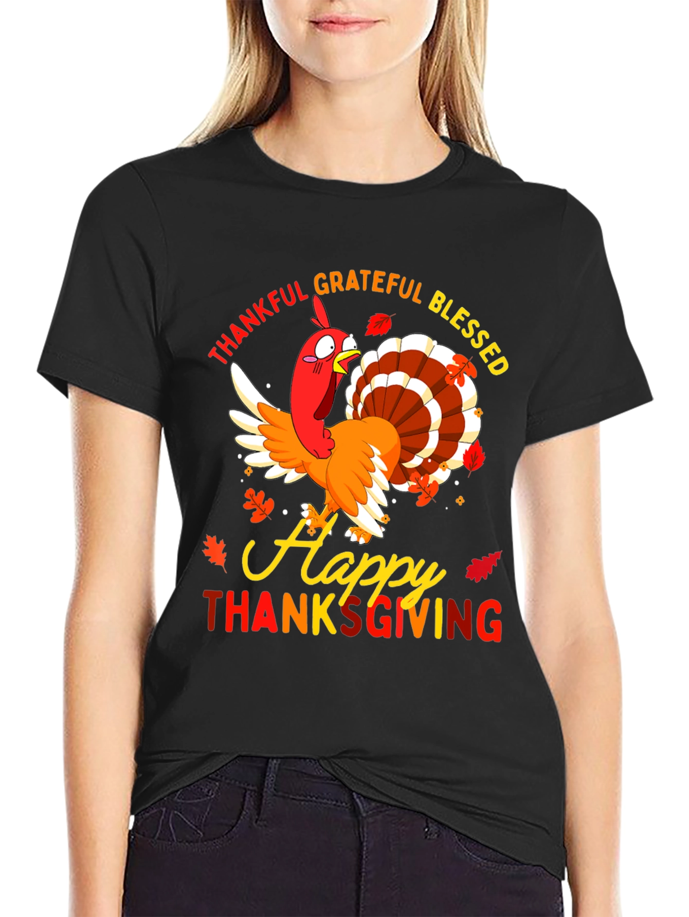 Thankful Grateful Blessed Thanksgiving Turkey T-Shirt