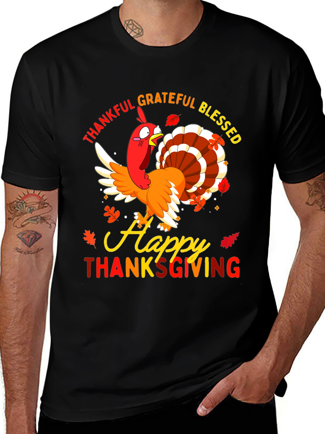 Thankful Grateful Blessed Thanksgiving Turkey T-Shirt