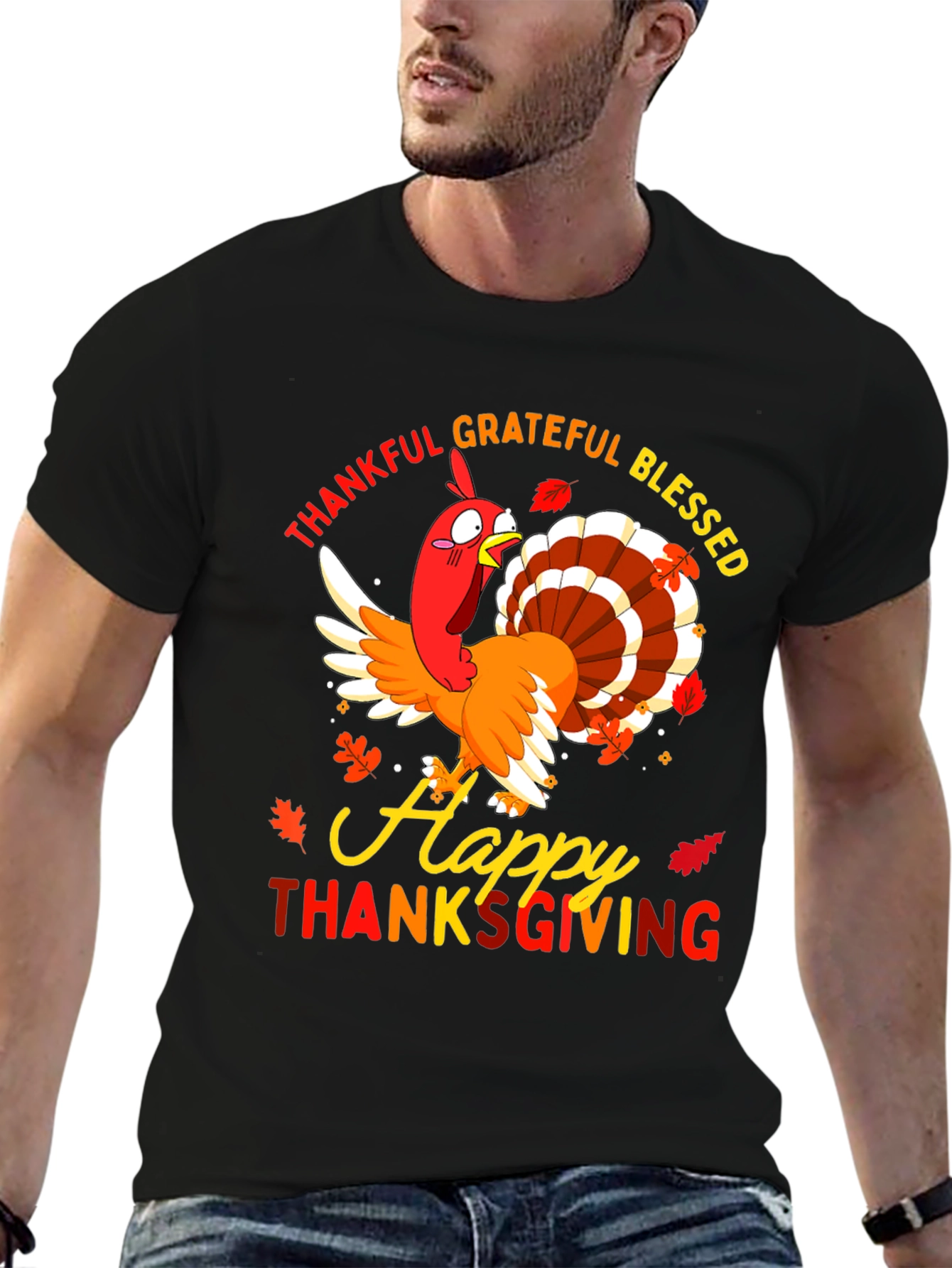 Thankful Grateful Blessed Thanksgiving Turkey T-Shirt