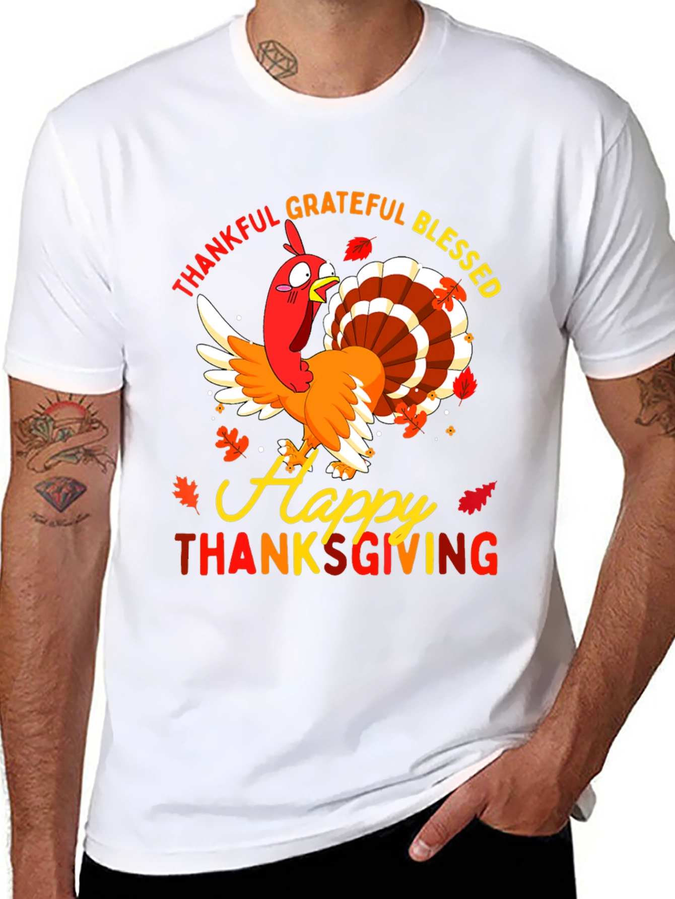 Thankful Grateful Blessed Thanksgiving Turkey T-Shirt