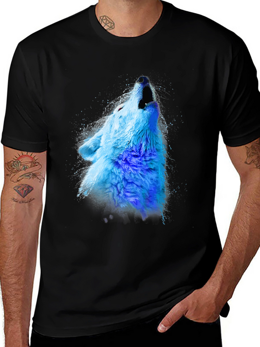 Blue Wolf Graphic Tee - Mens Black Crew Neck T-Shirt