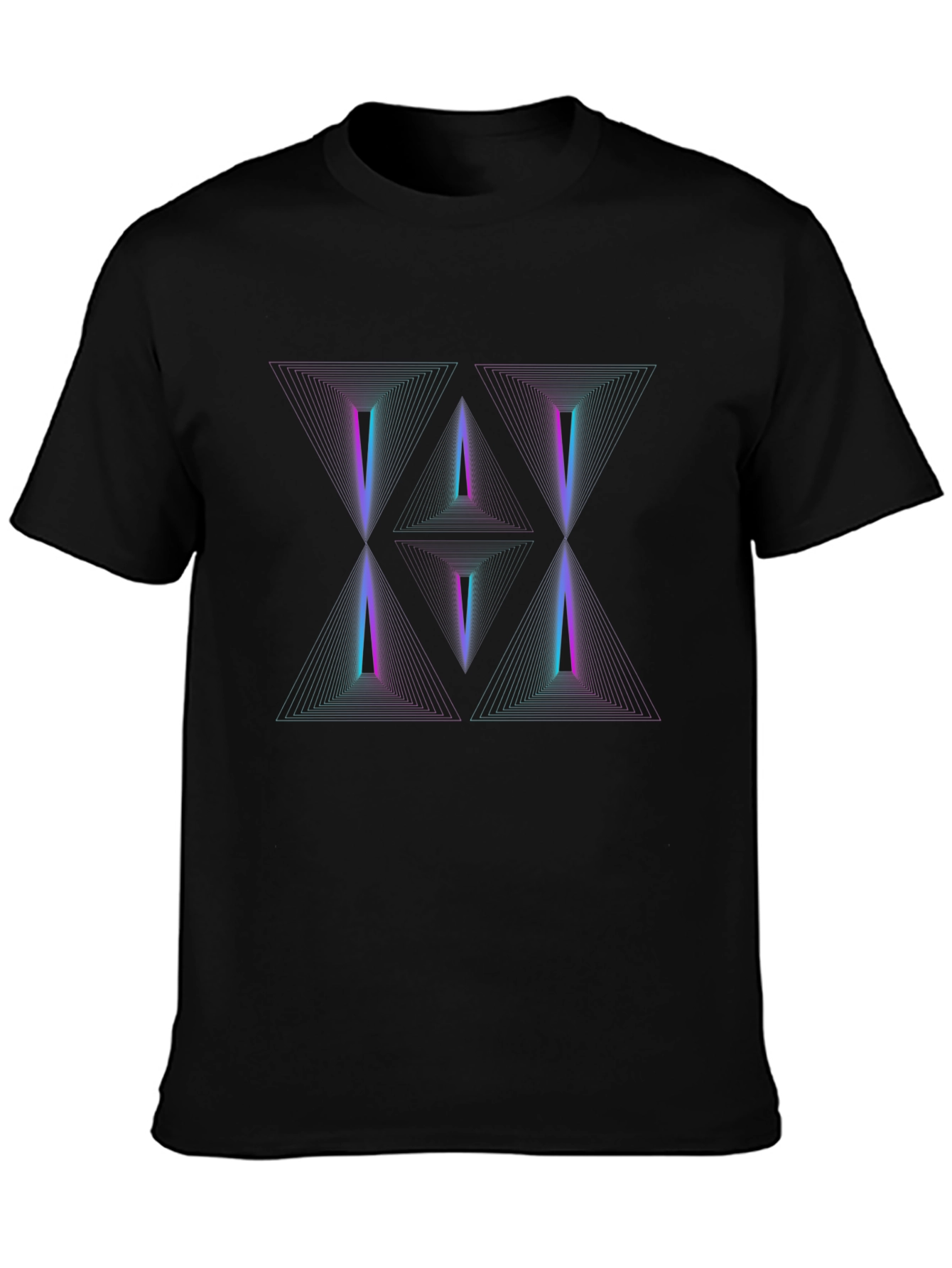 Neon Geometric Triangle Graphic Print Black T-Shirt