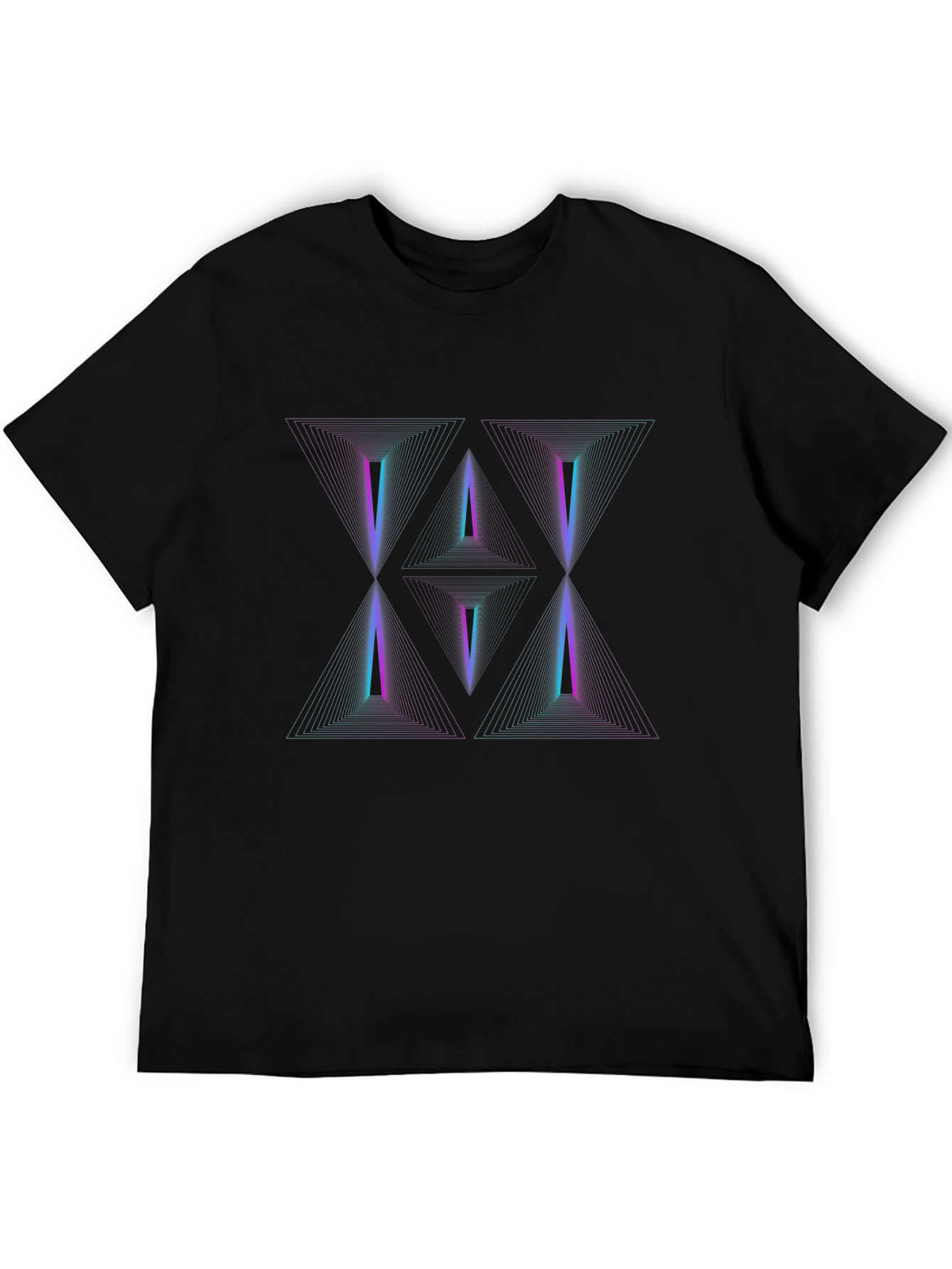 Neon Geometric Triangle Graphic Print Black T-Shirt