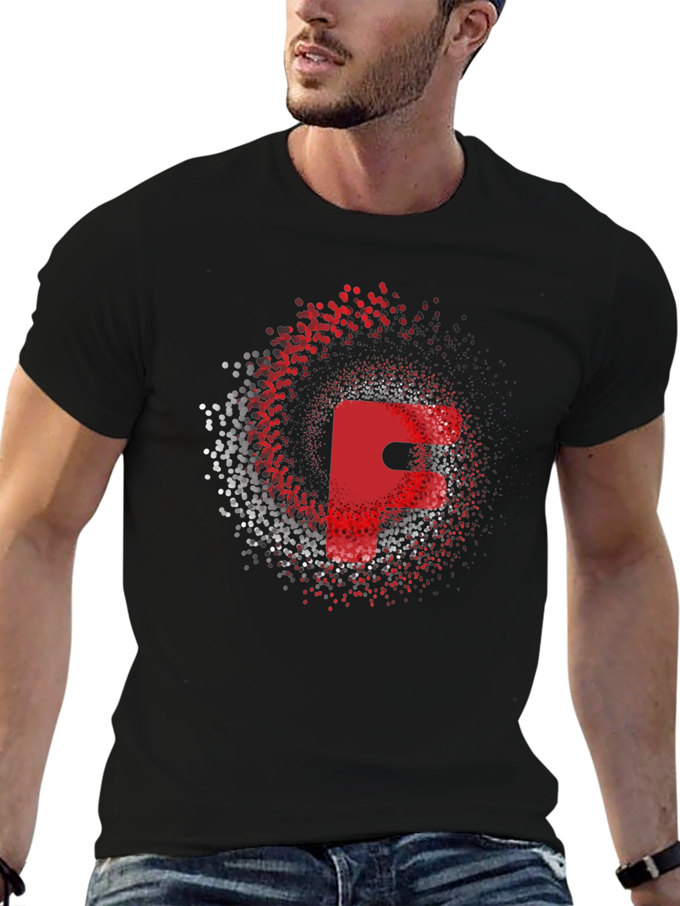 Red Letter F Graphic Black T-Shirt