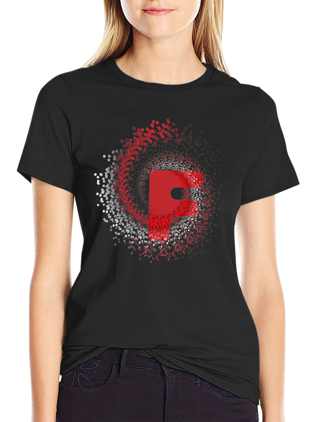 Red Letter F Graphic Black T-Shirt