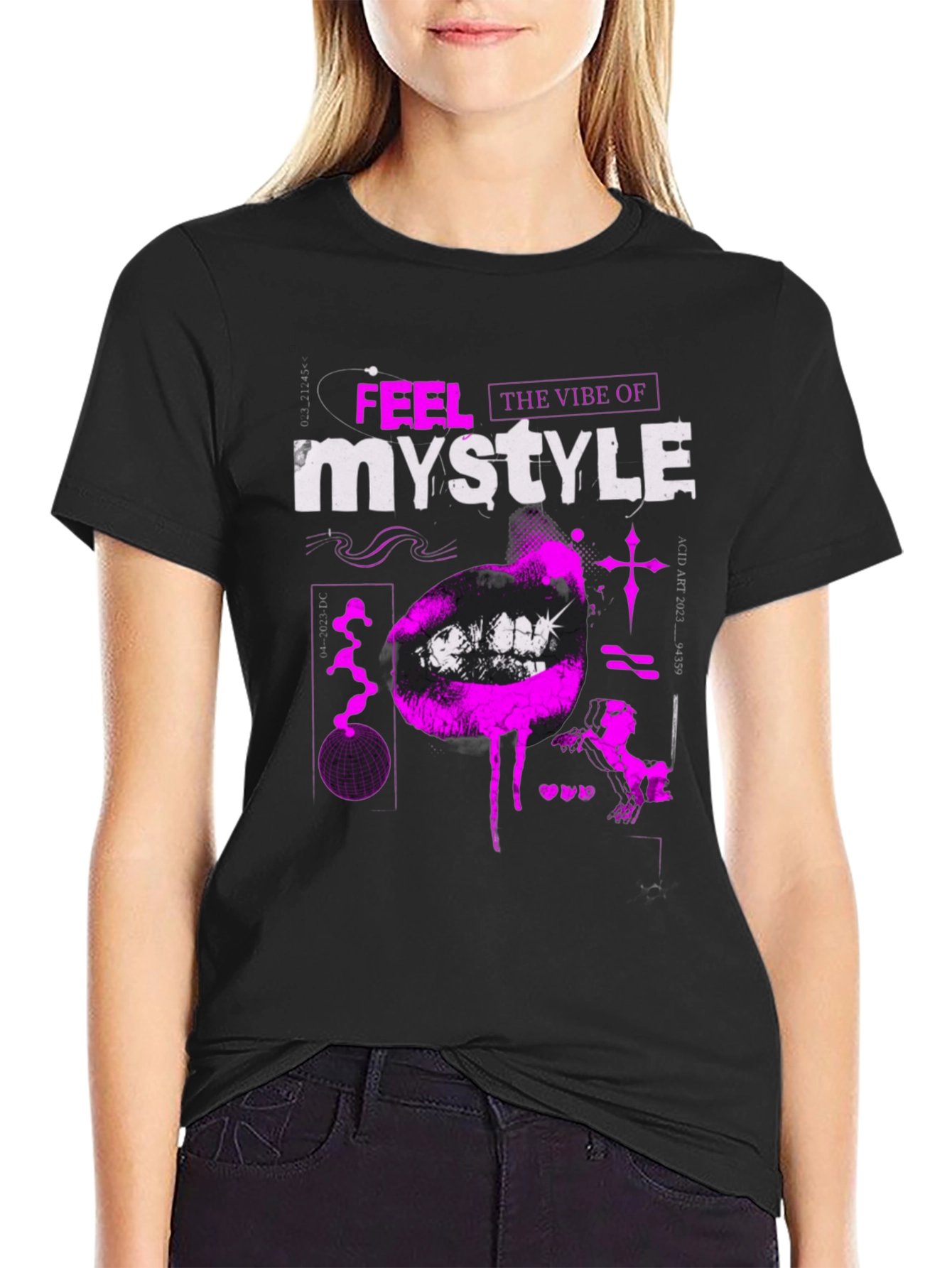 Trendy Black T-Shirt with Bold Graphic Print