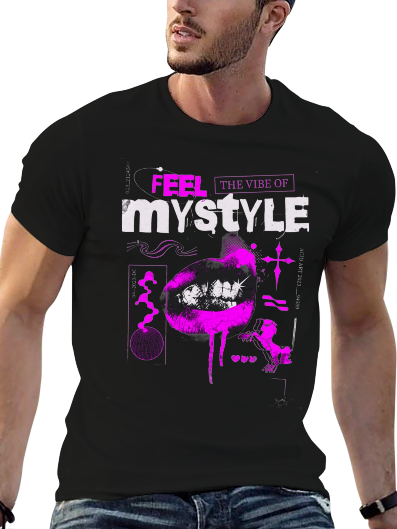 Trendy Black T-Shirt with Bold Graphic Print