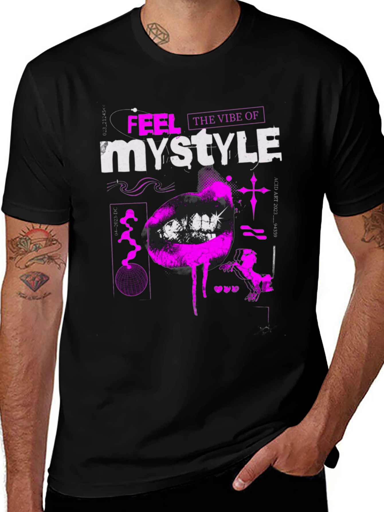 Trendy Black T-Shirt with Bold Graphic Print