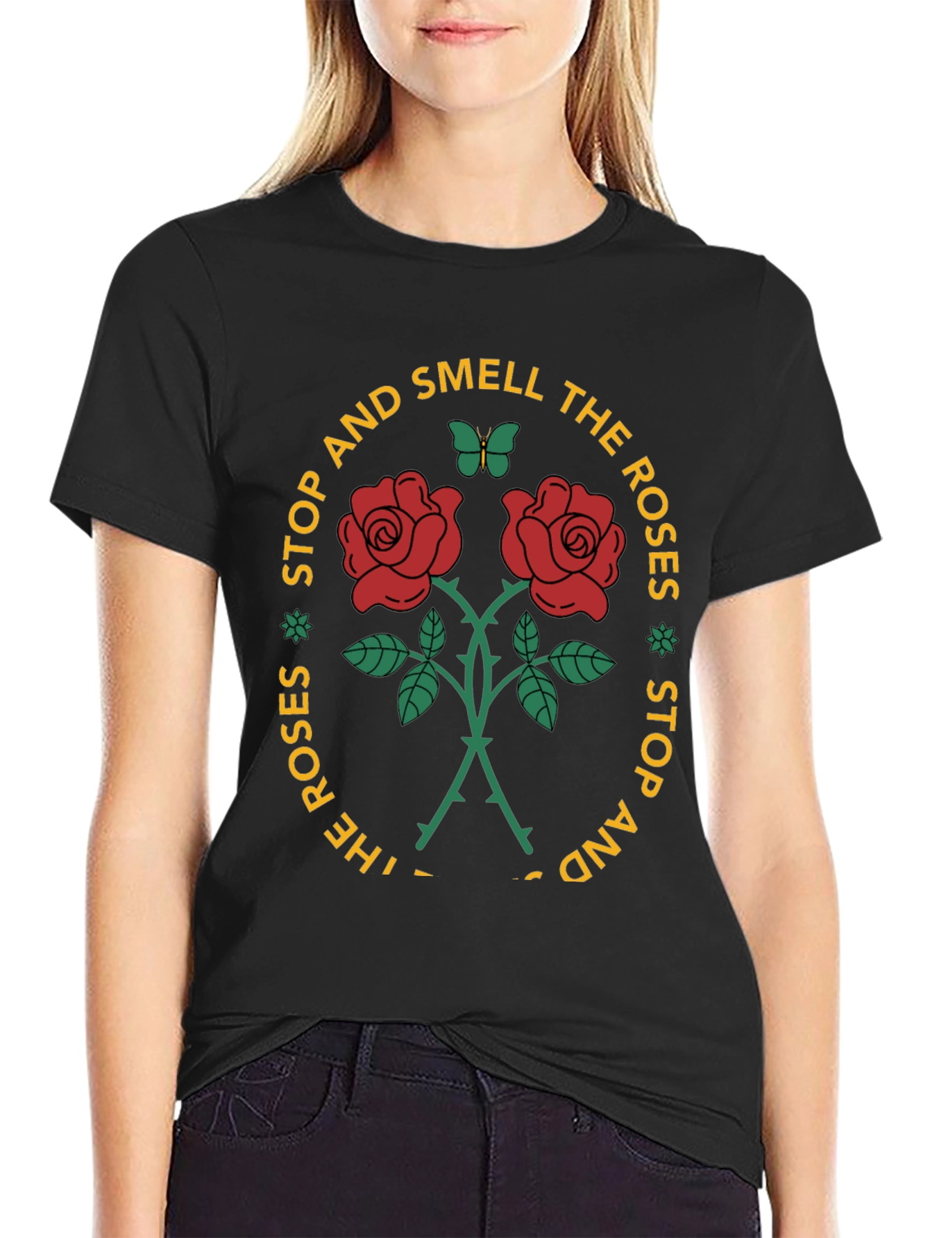 Stop & Smell the Roses Graphic Tee - Black