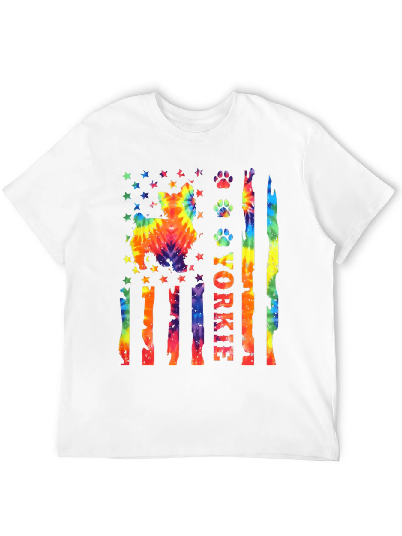Yorkie Dog Tie-Dye American Flag T-Shirt