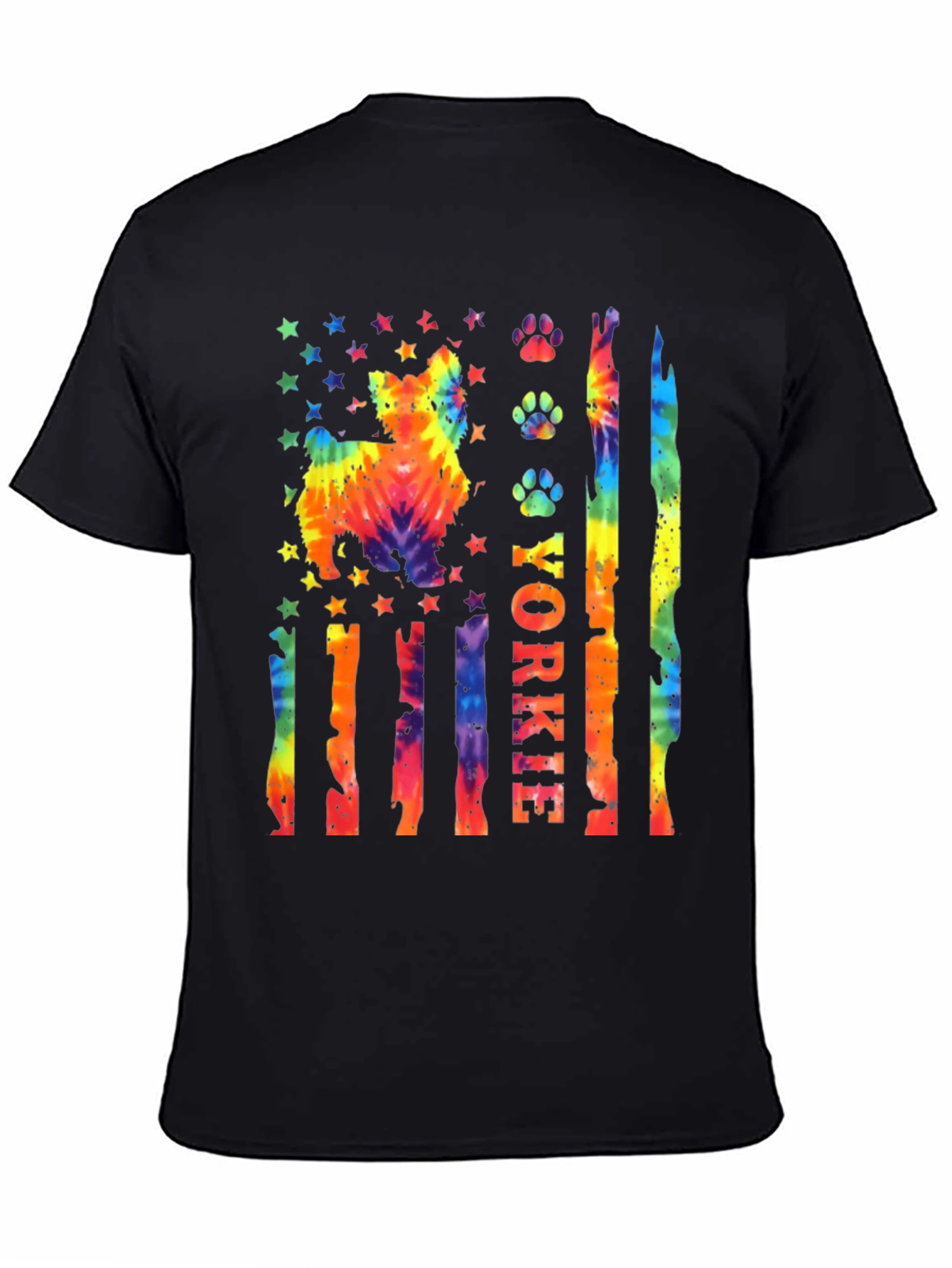 Yorkie Dog Tie-Dye American Flag T-Shirt
