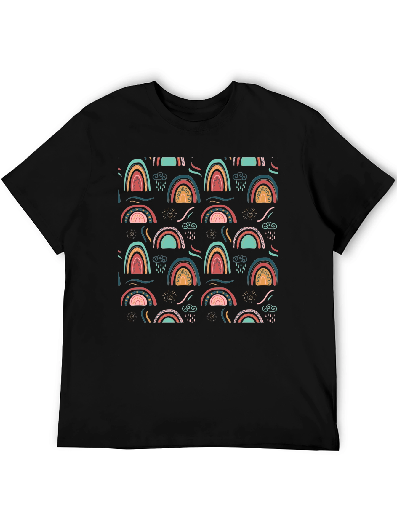Rainbow Pattern Graphic Tee - Black