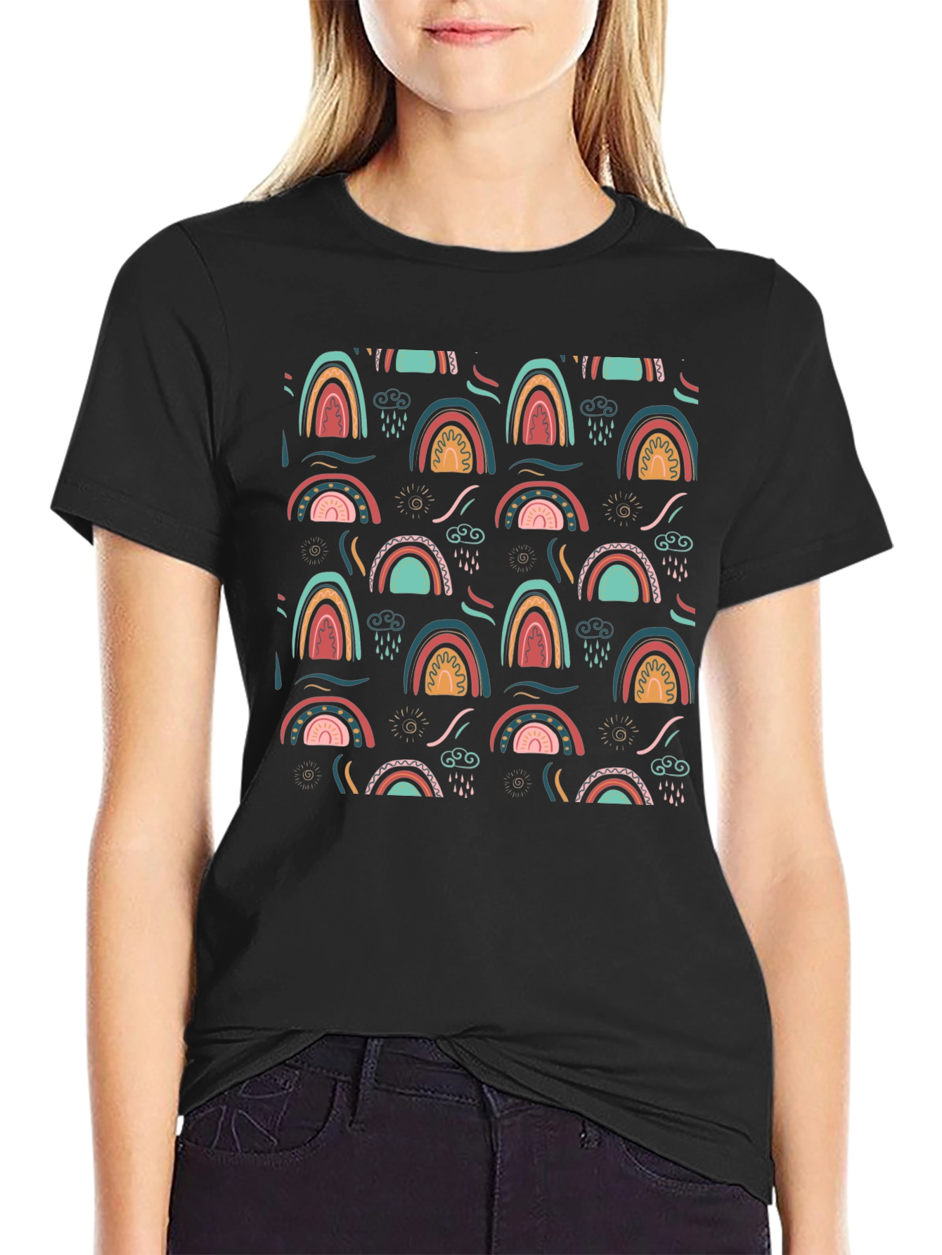 Rainbow Pattern Graphic Tee - Black