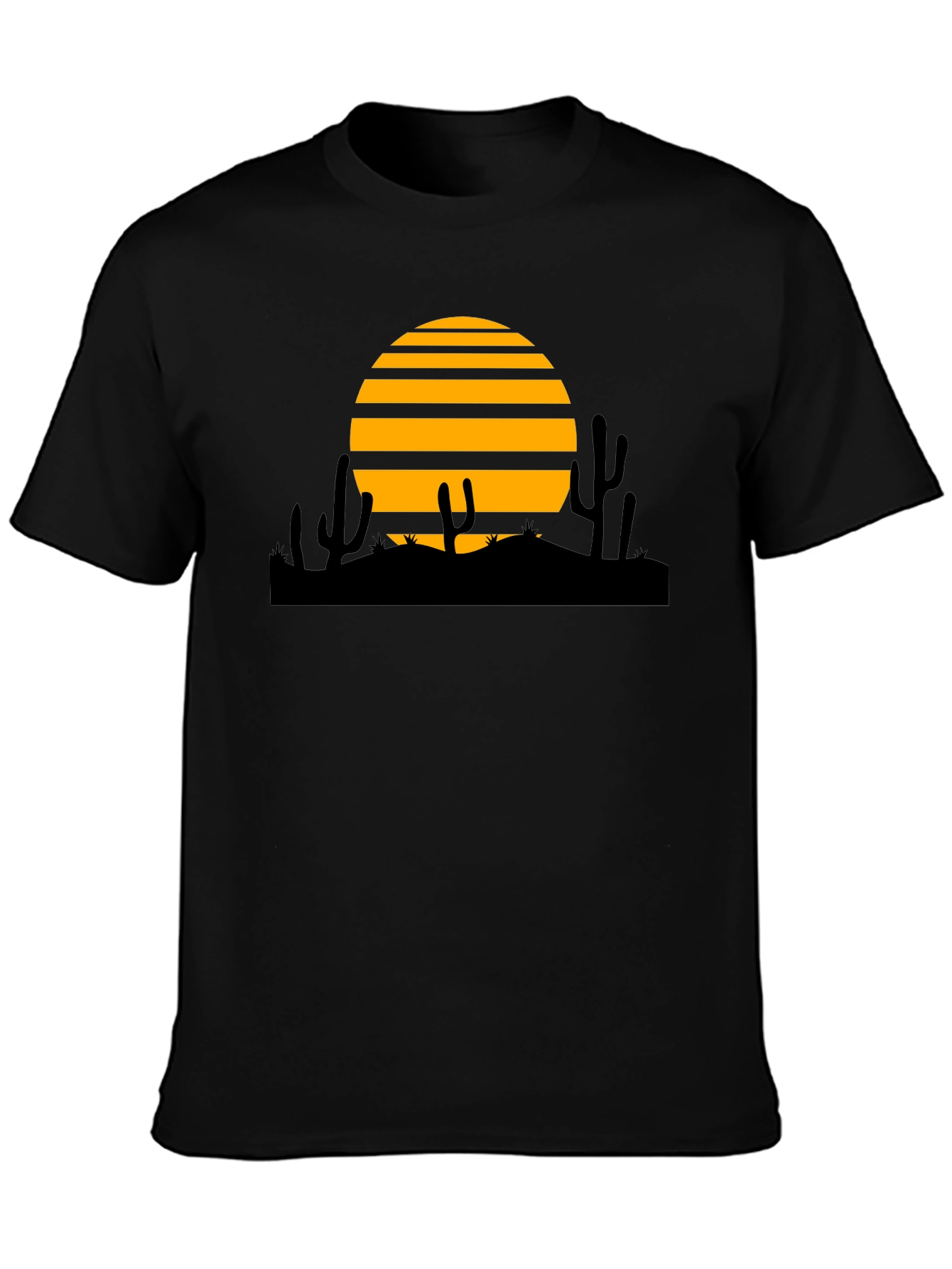 Desert Sunset Graphic Tee - Black Cotton T-Shirt