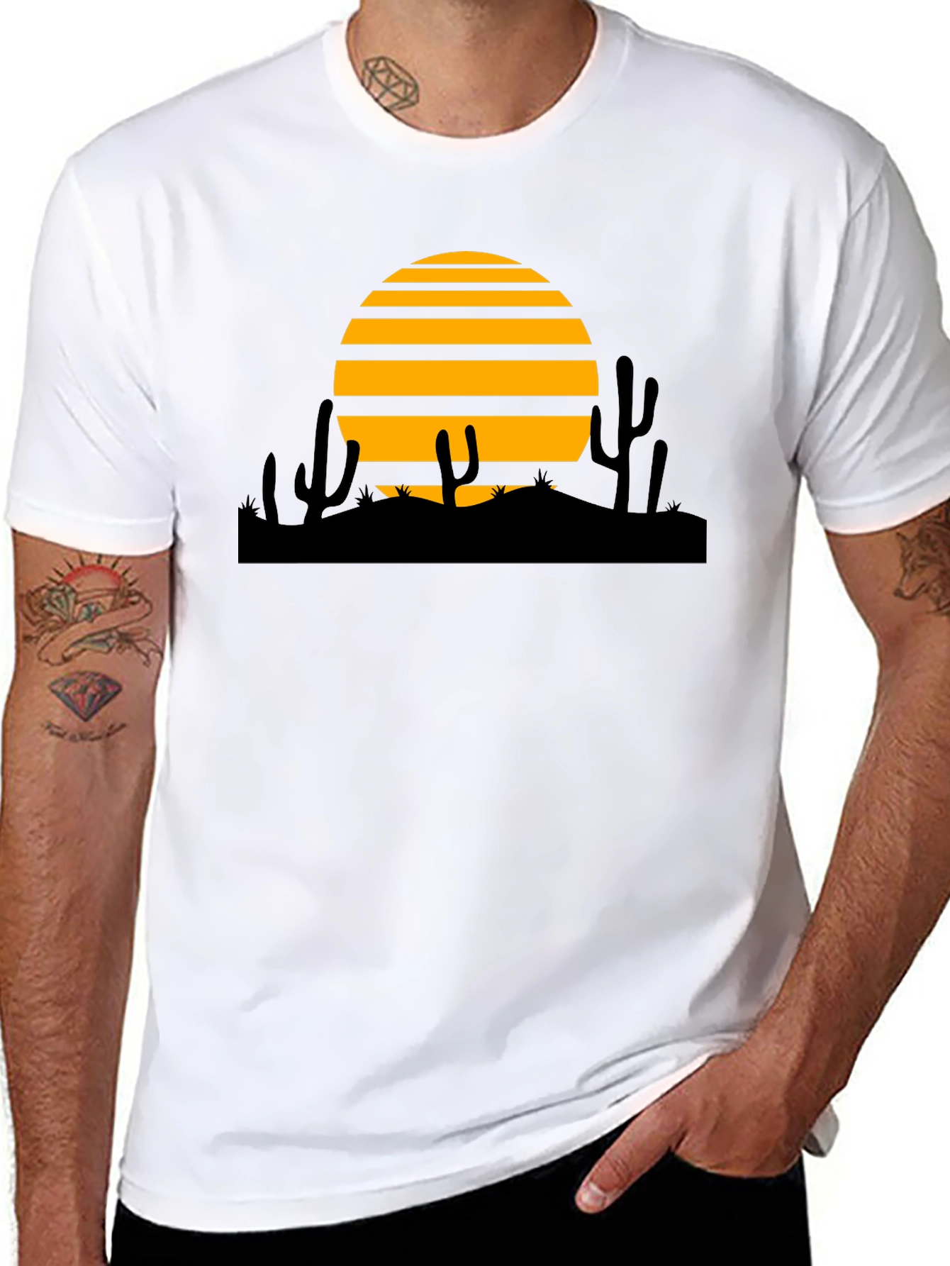 Desert Sunset Graphic Tee - Black Cotton T-Shirt