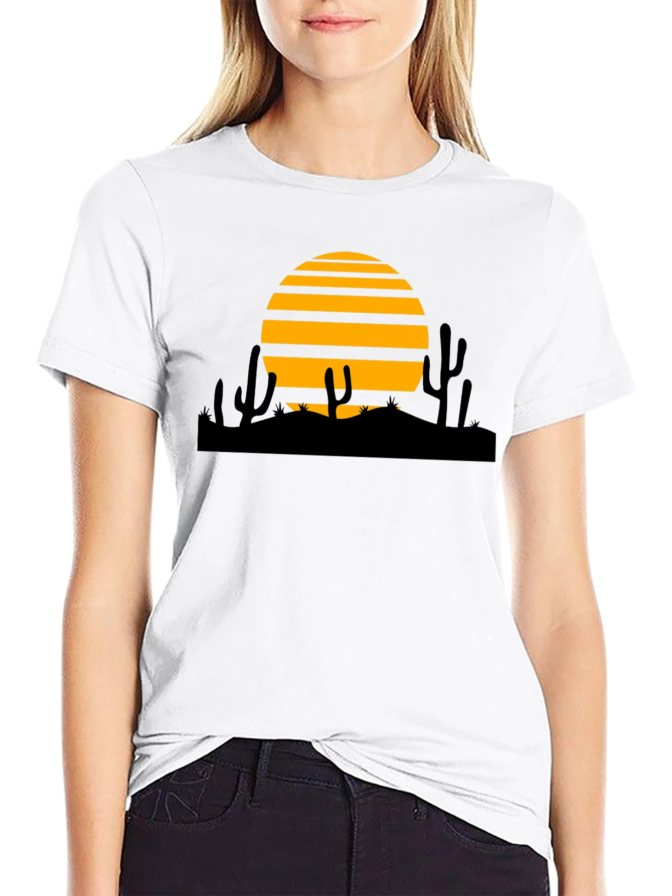 Desert Sunset Graphic Tee - Black Cotton T-Shirt