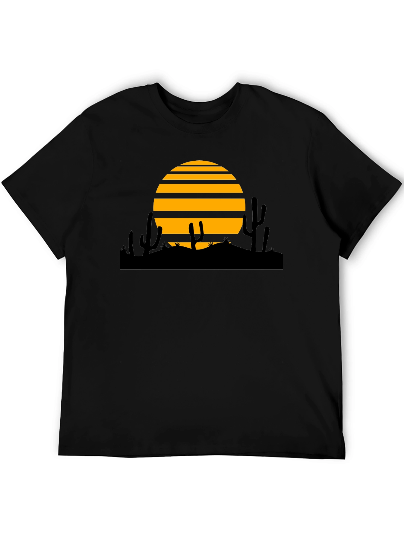 Desert Sunset Graphic Tee - Black Cotton T-Shirt