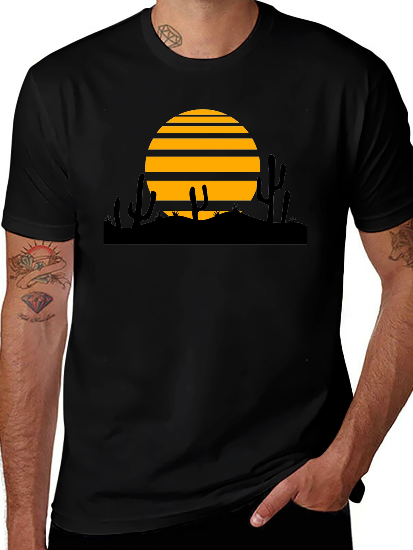 Desert Sunset Graphic Tee - Black Cotton T-Shirt