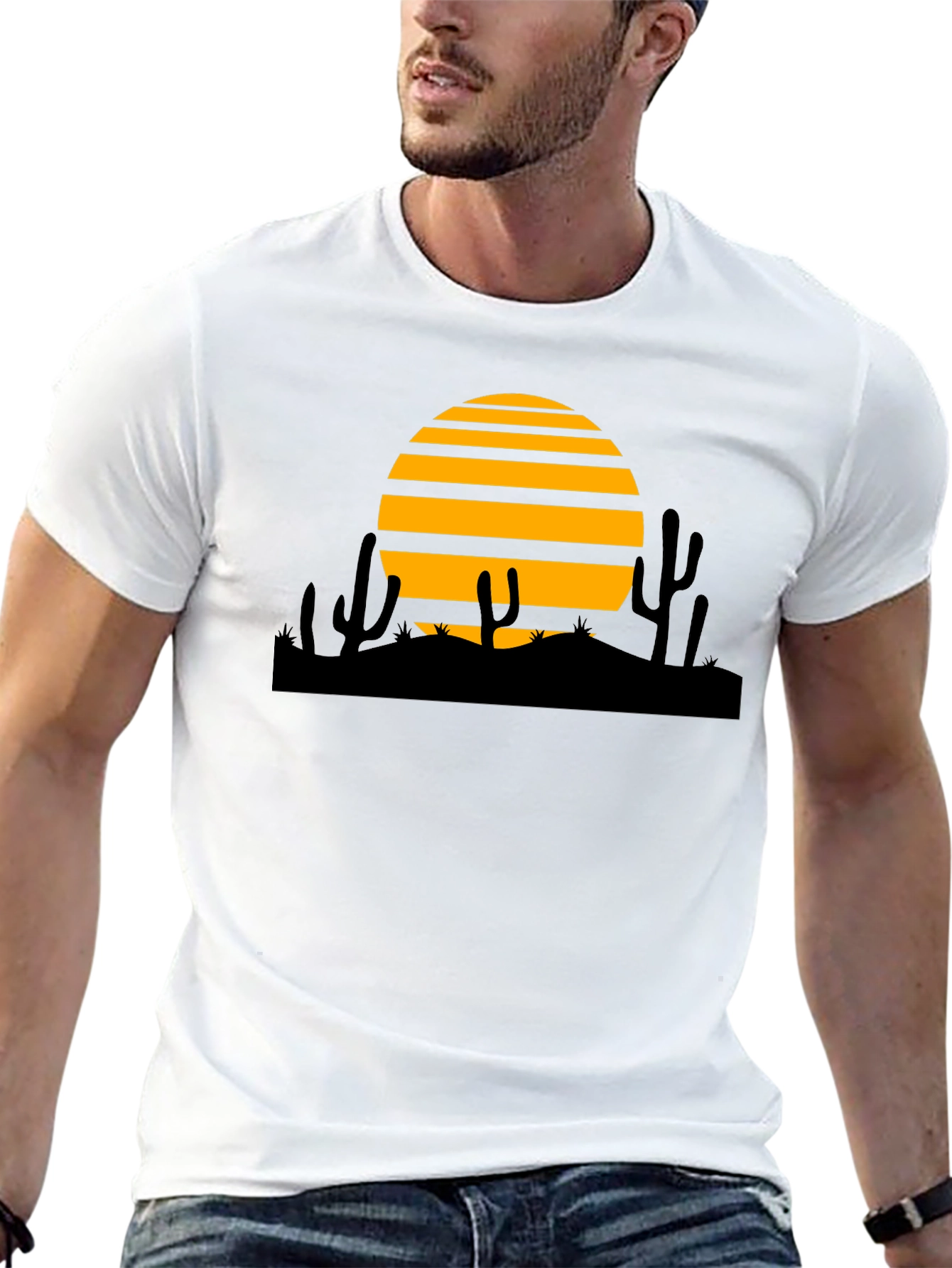 Desert Sunset Graphic Tee - Black Cotton T-Shirt