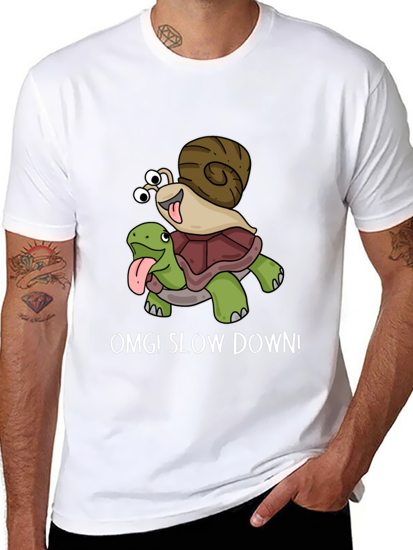 OMG! Slow Down T-Shirt Snail Riding Turtle