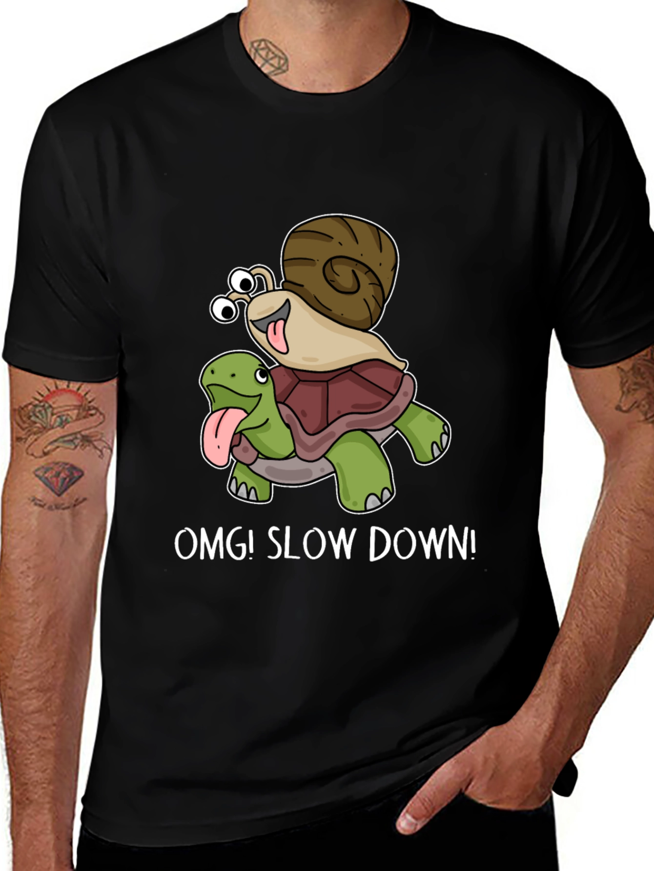 OMG! Slow Down T-Shirt Snail Riding Turtle