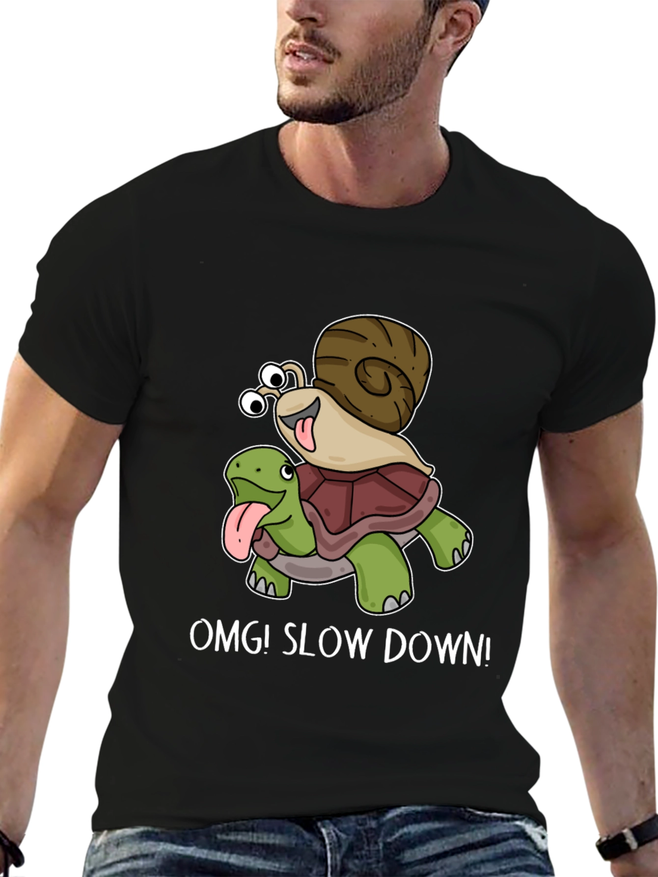 OMG! Slow Down T-Shirt Snail Riding Turtle