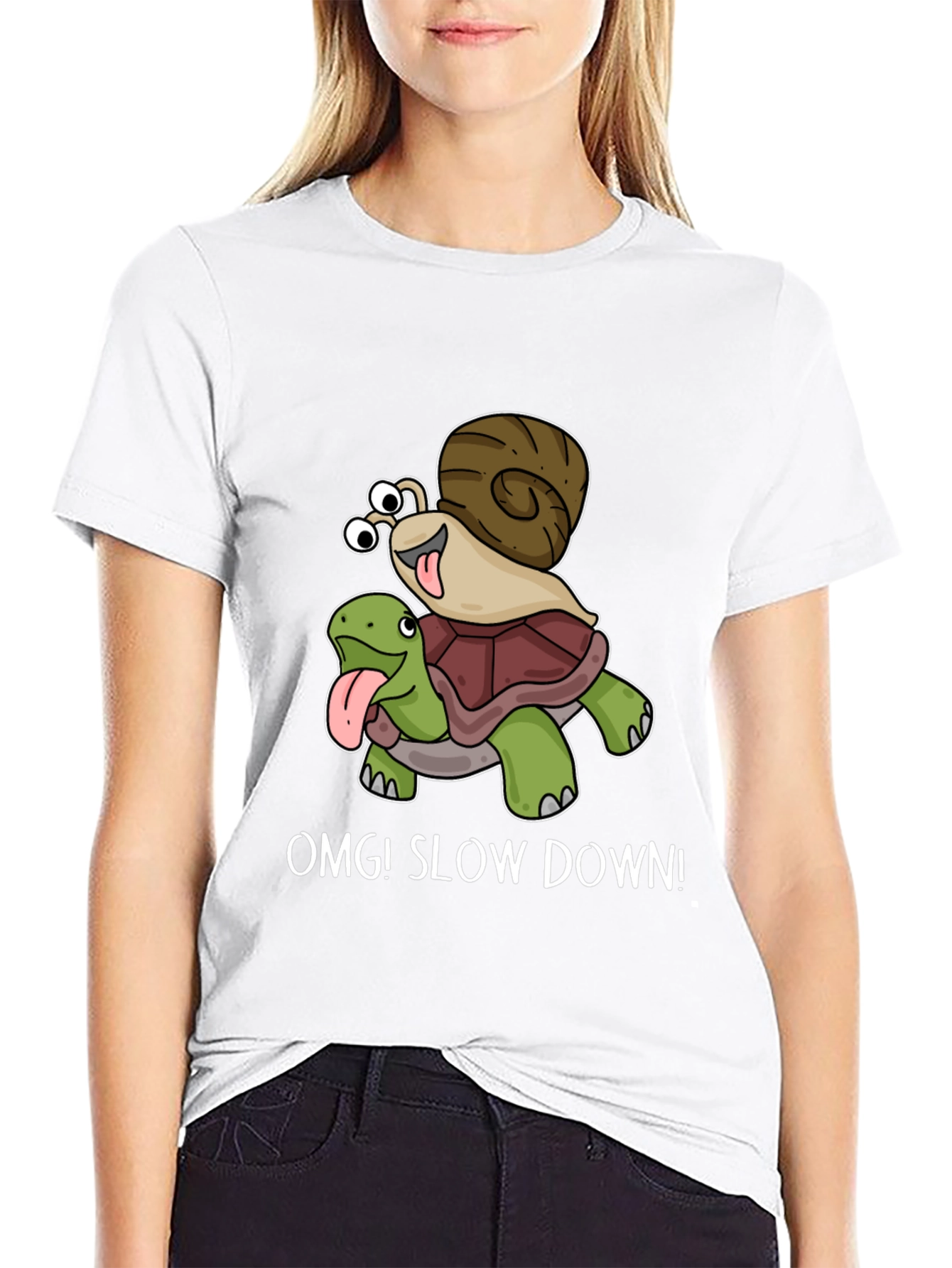 OMG! Slow Down T-Shirt Snail Riding Turtle