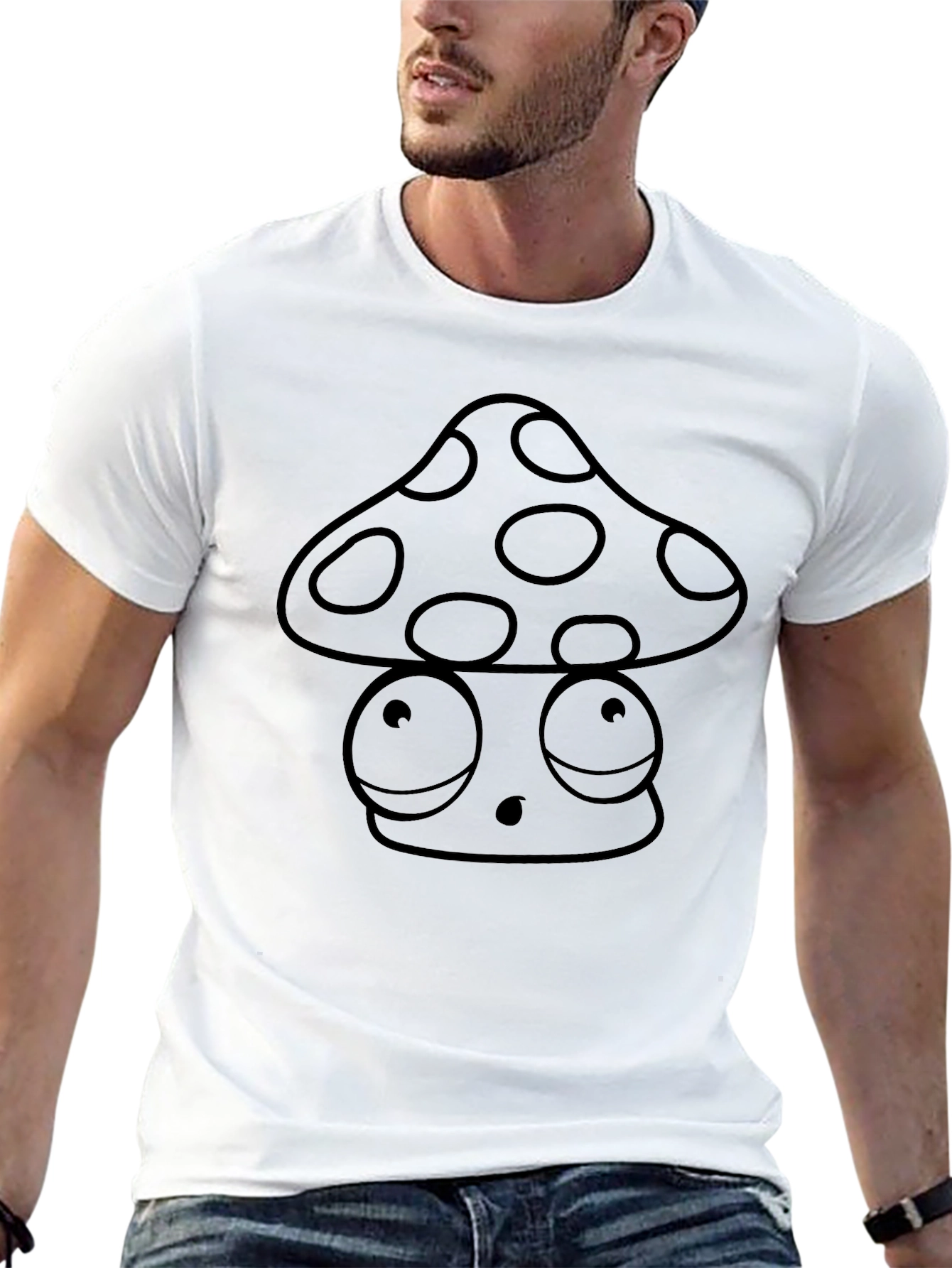 Mushroom Graphic Tee - Black Cotton T-Shirt