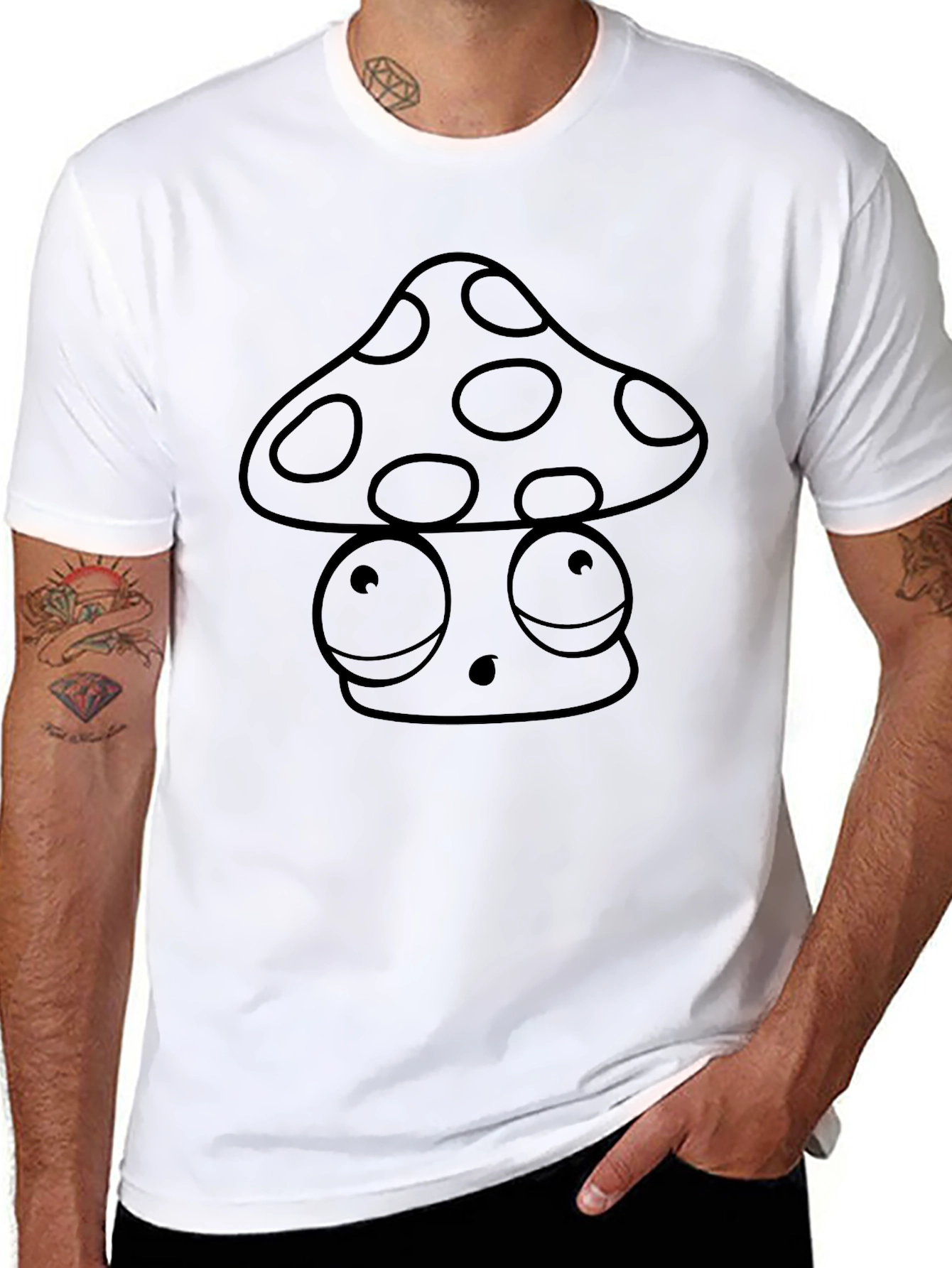 Mushroom Graphic Tee - Black Cotton T-Shirt