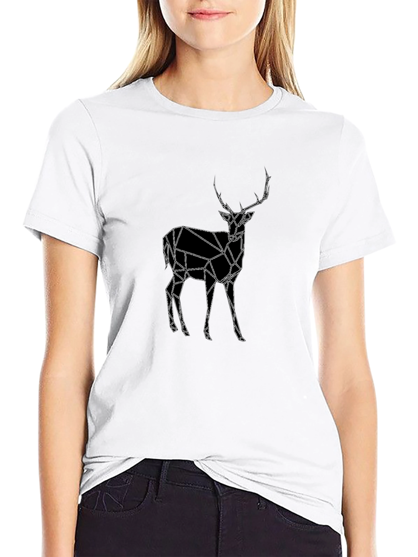 Geometric Deer Graphic Tee - Black