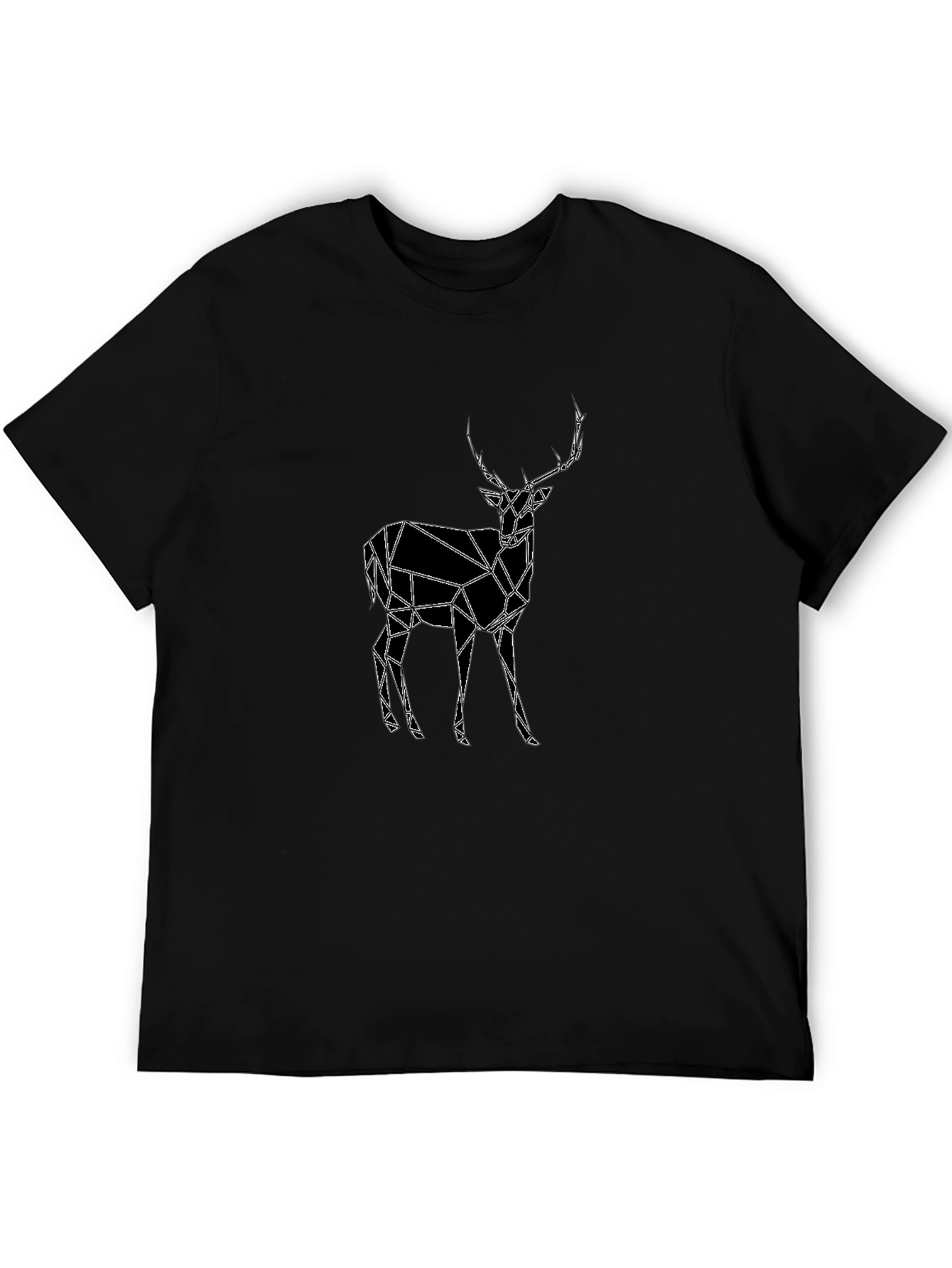 Geometric Deer Graphic Tee - Black