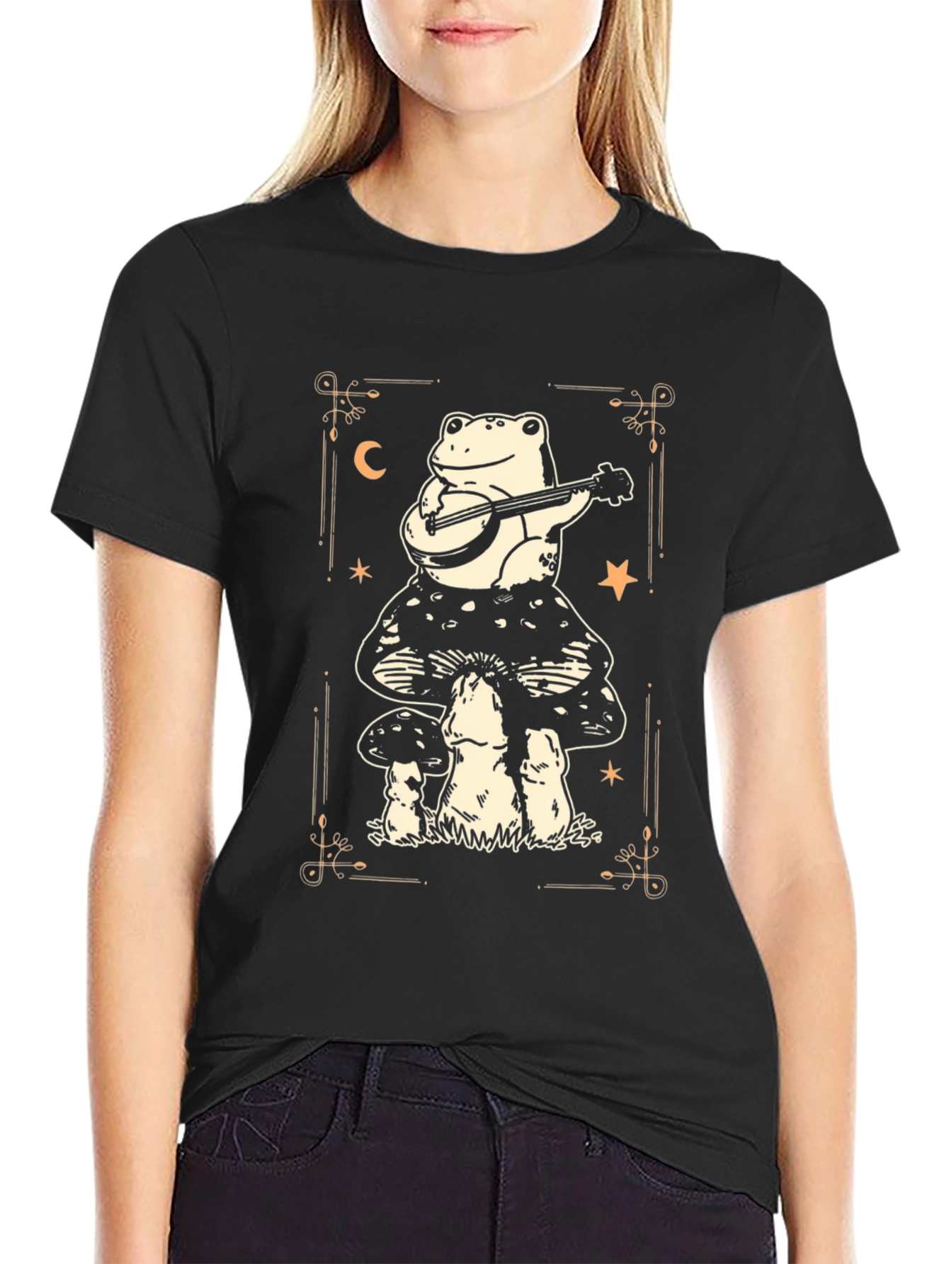 Frog Playing Banjo on Mushroom T-Shirt