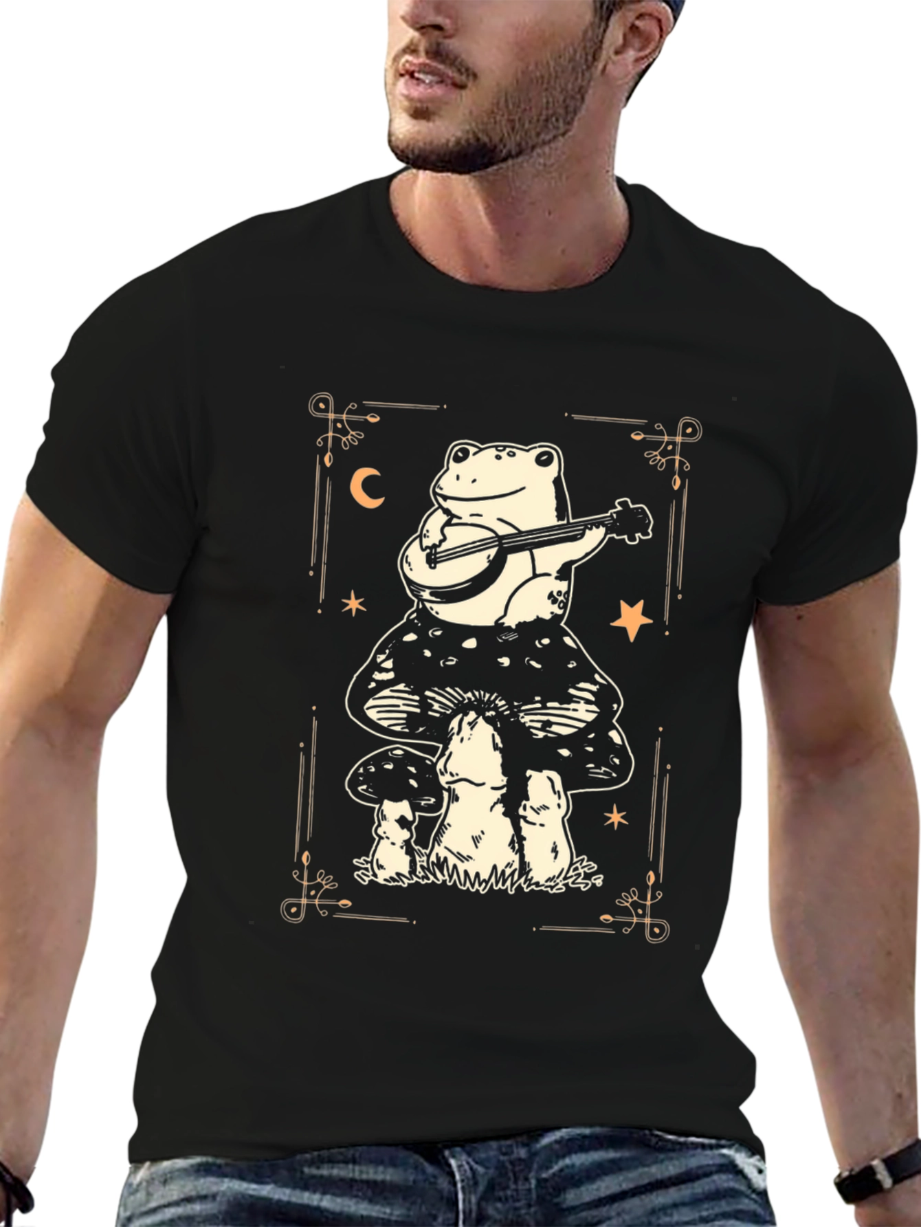 Frog Playing Banjo on Mushroom T-Shirt