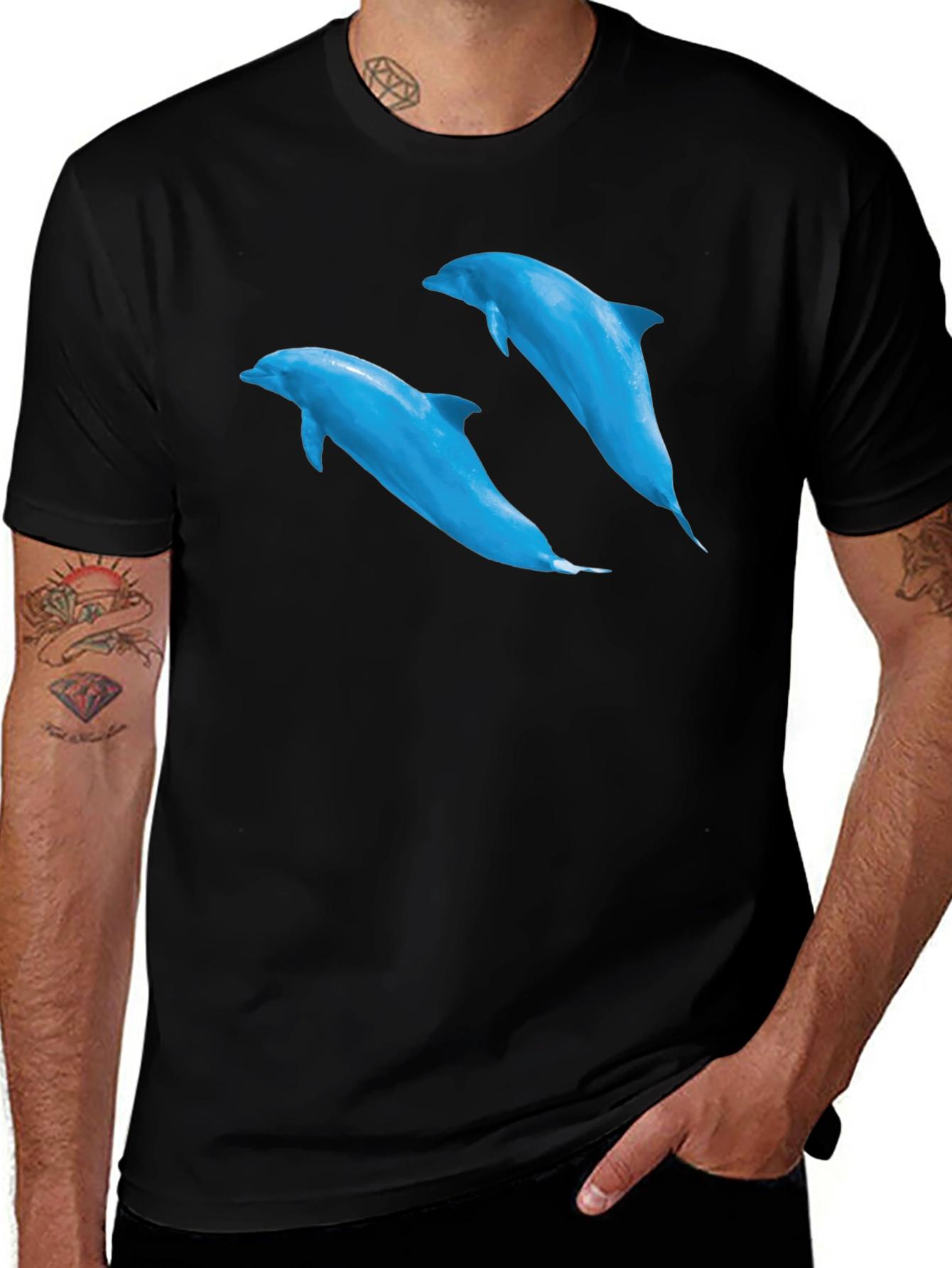 Dolphin Graphic Tee - Black Short Sleeve T-Shirt