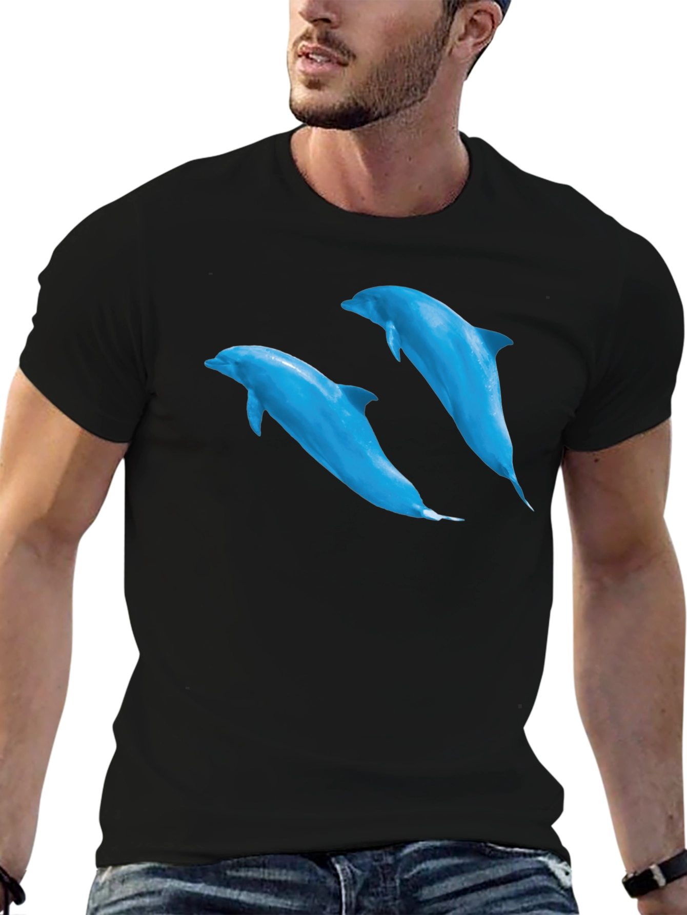 Dolphin Graphic Tee - Black Short Sleeve T-Shirt