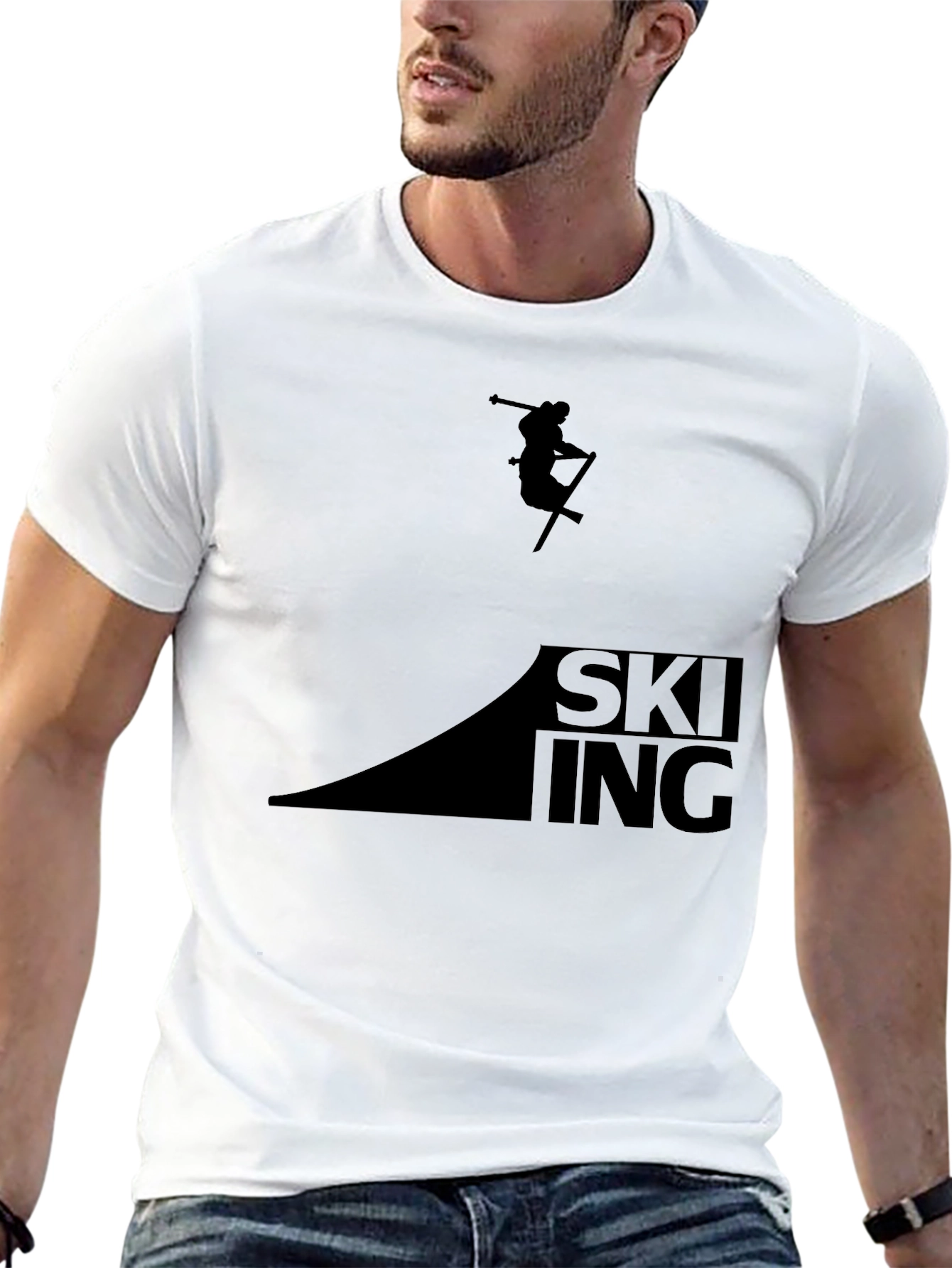 Mens Black Skiing Graphic Tee