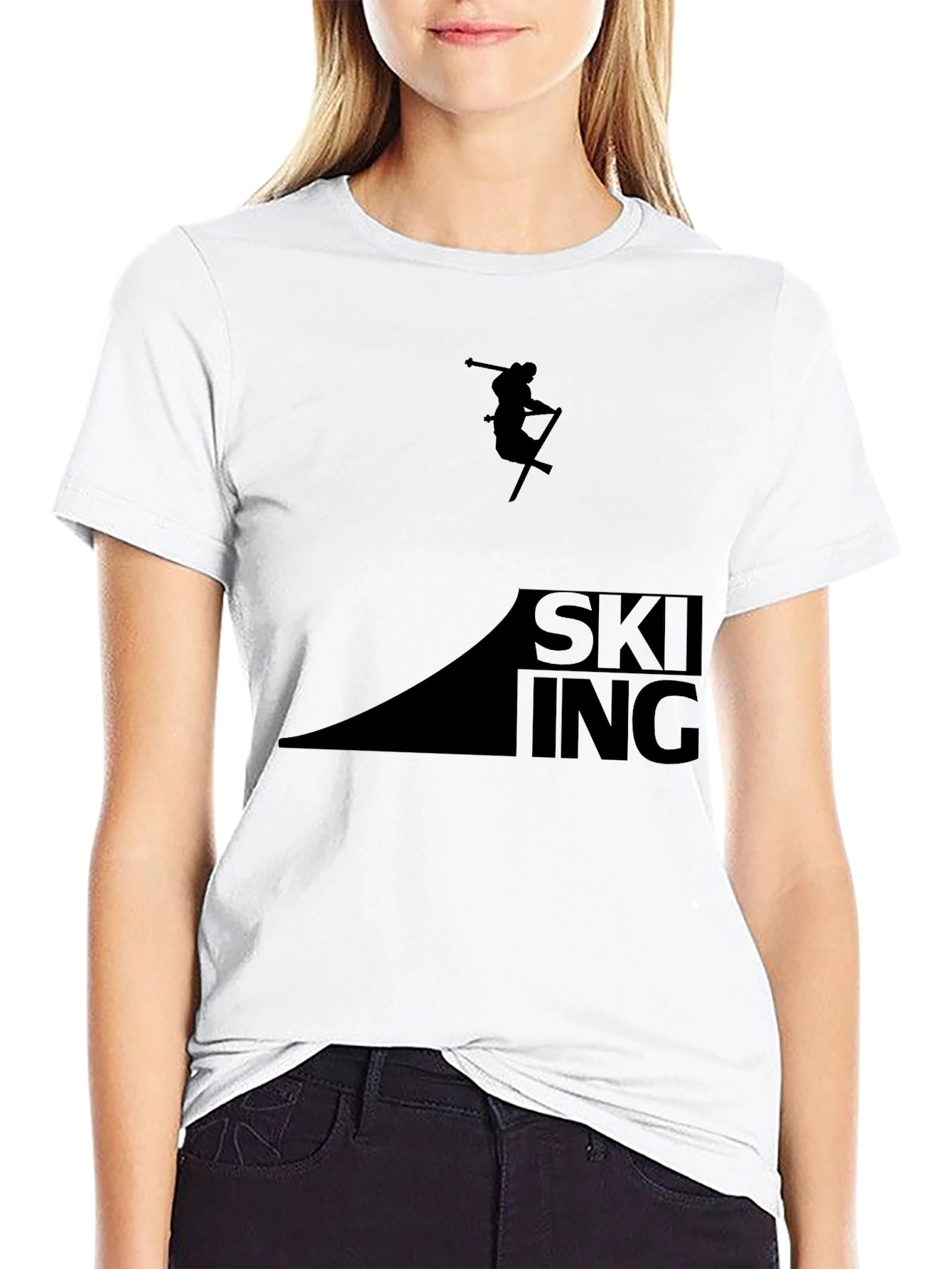 Mens Black Skiing Graphic Tee