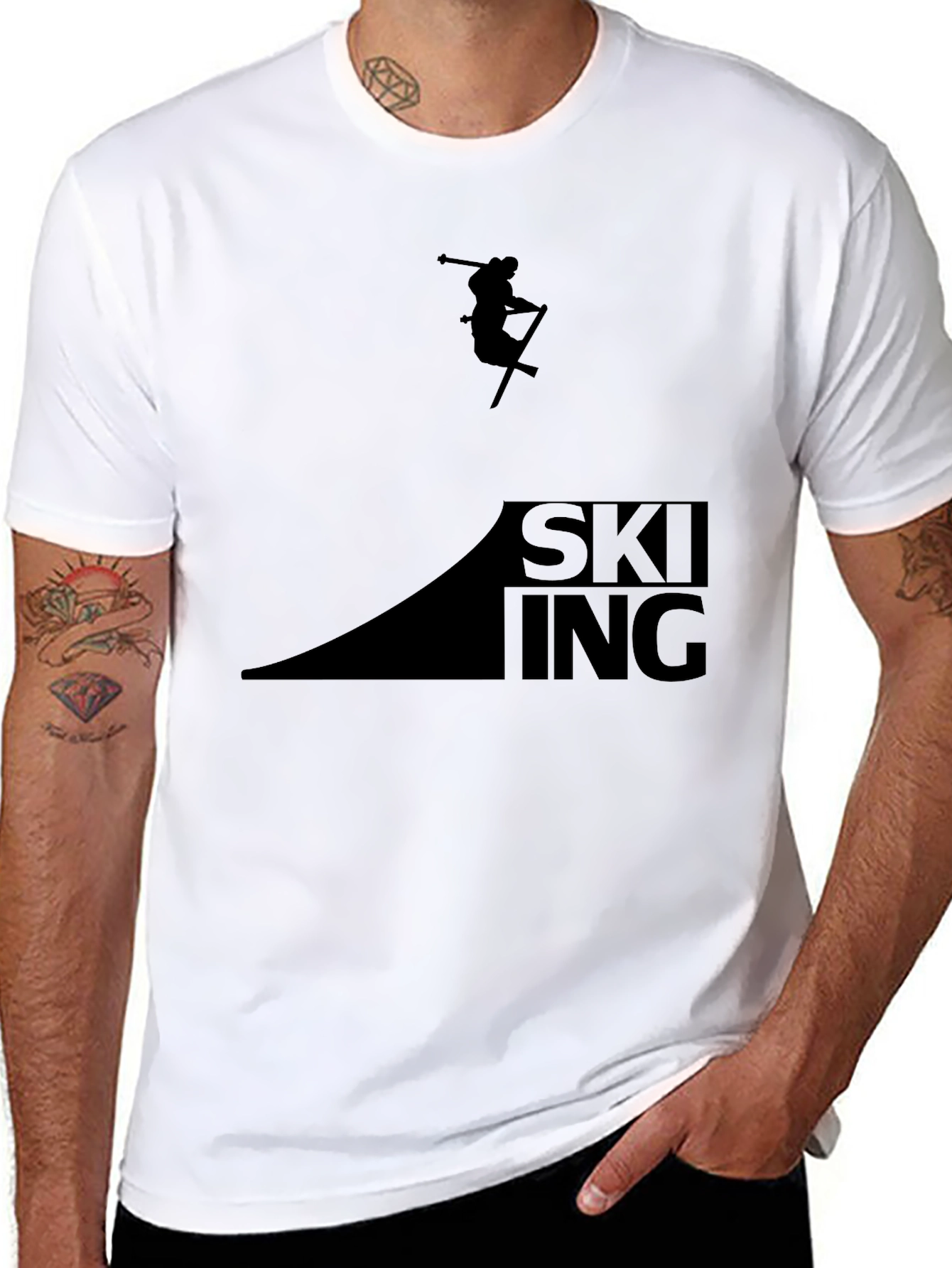 Mens Black Skiing Graphic Tee