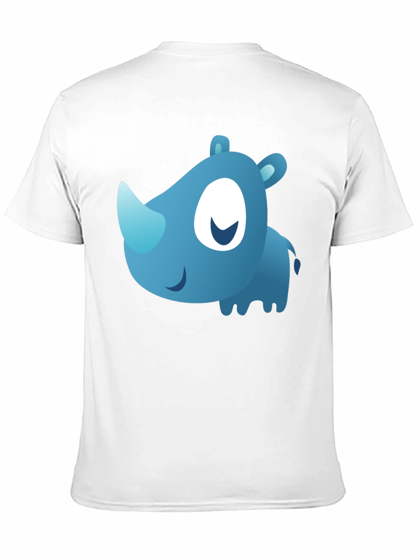 Cute Blue Cartoon Rhino Black T-Shirt