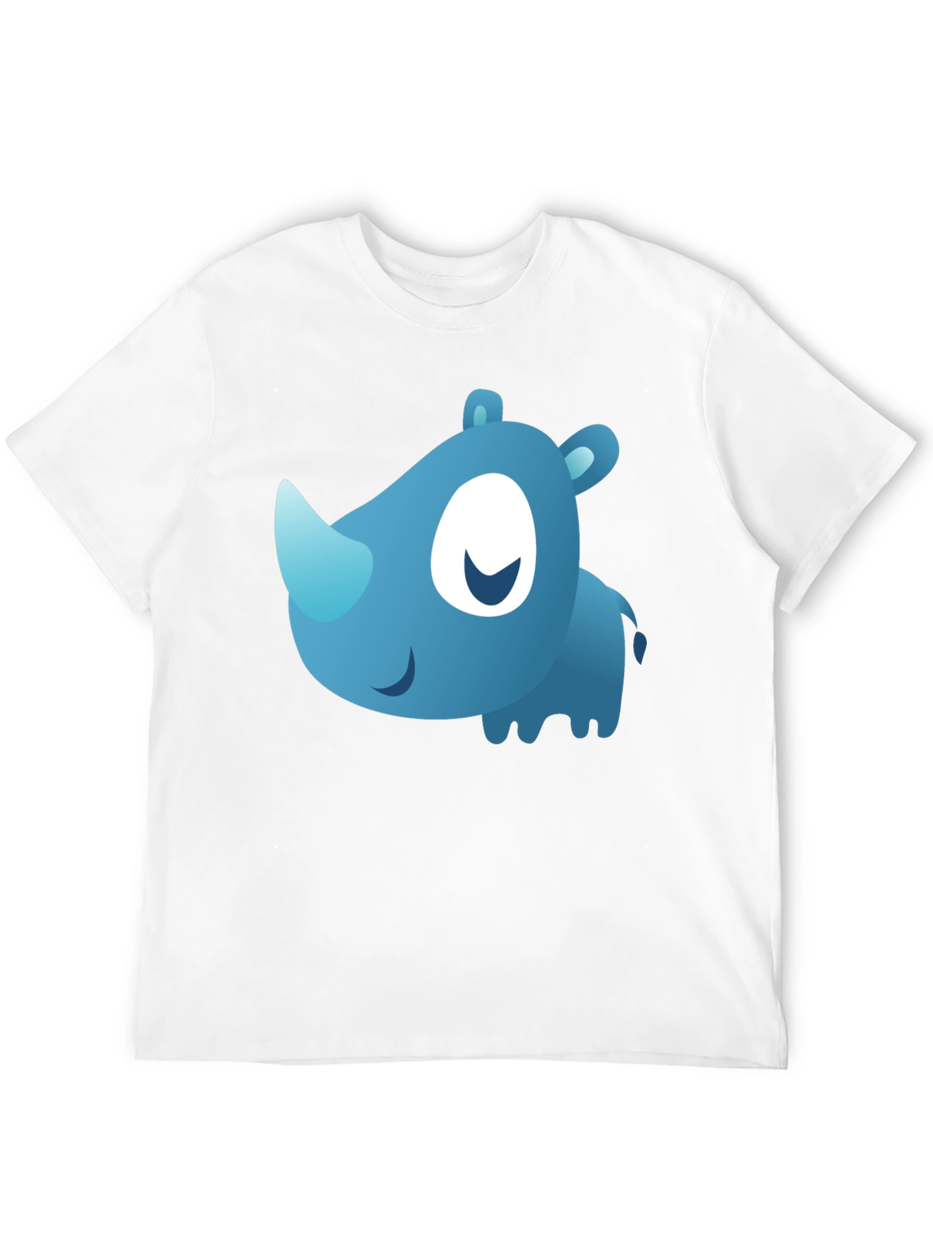 Cute Blue Cartoon Rhino Black T-Shirt