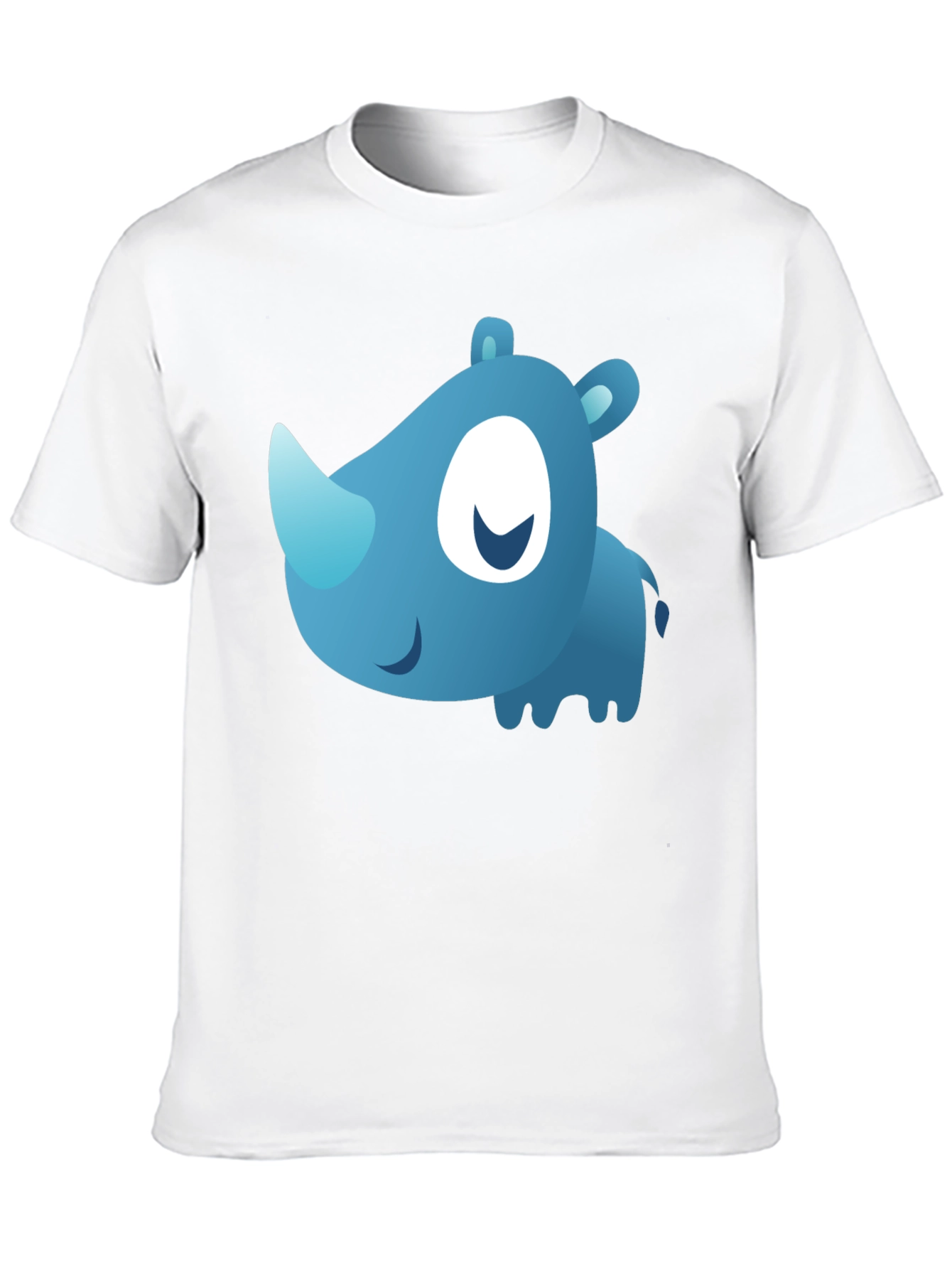 Cute Blue Cartoon Rhino Black T-Shirt