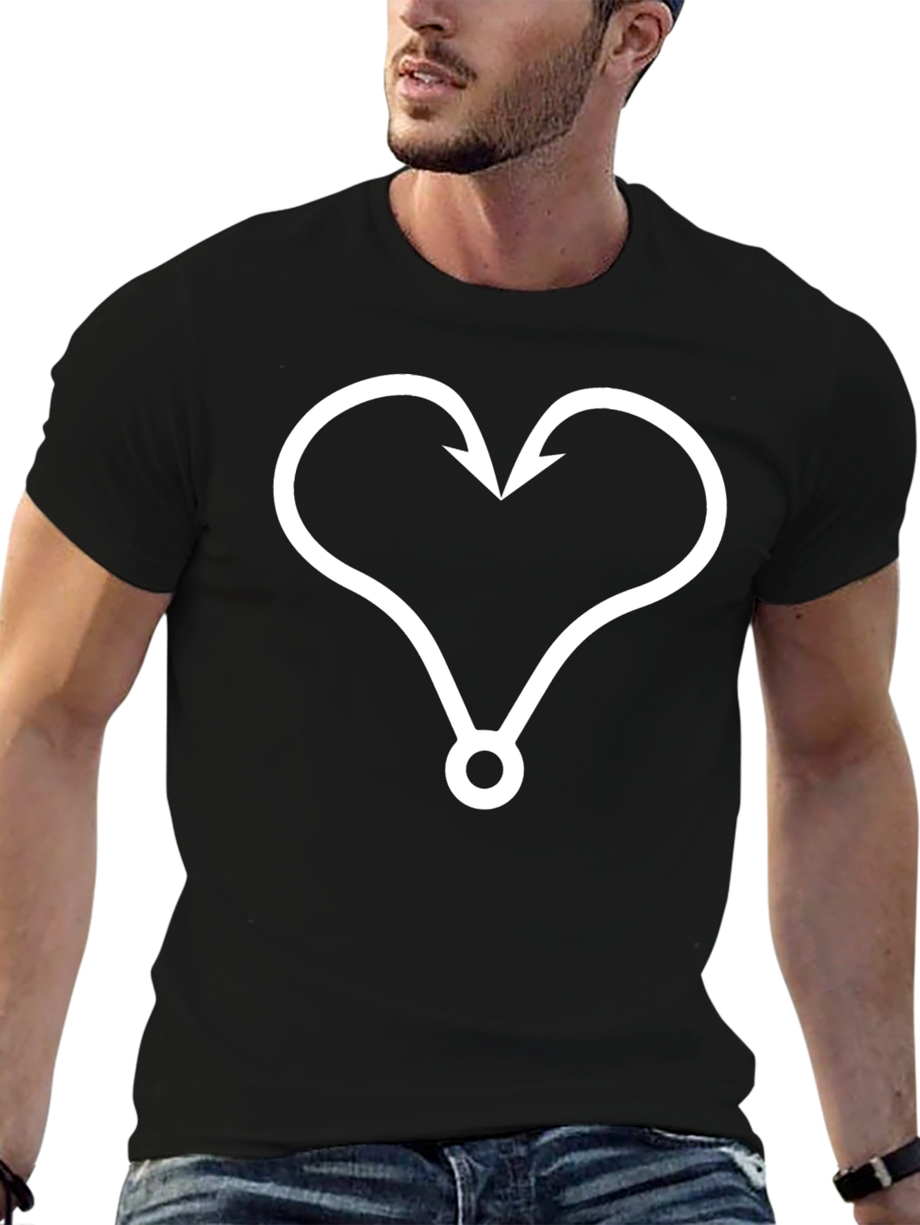 Heart Fishing Hook Graphic Tee - Stylish & Unique