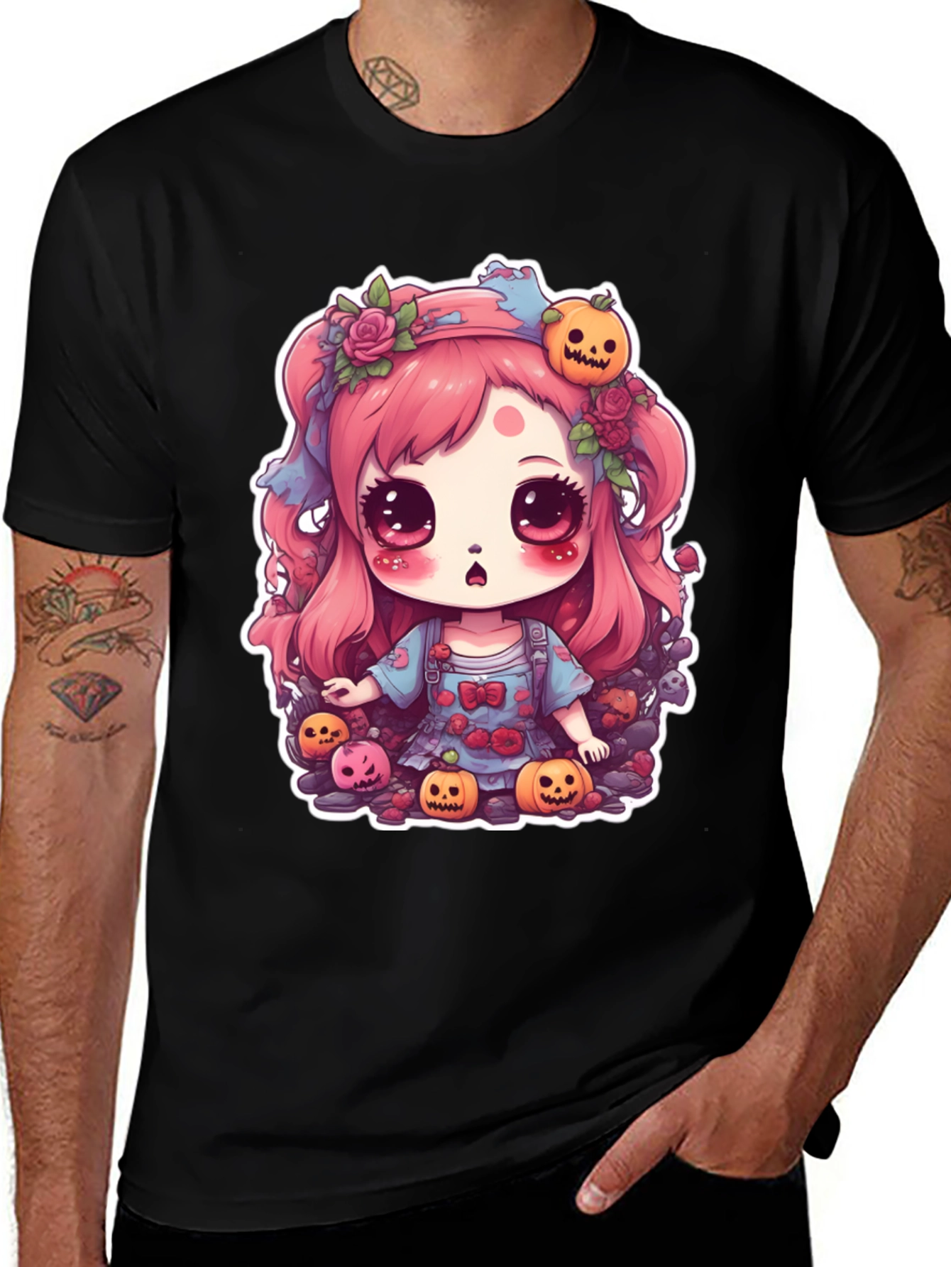 Kawaii Halloween Girl Black T-Shirt